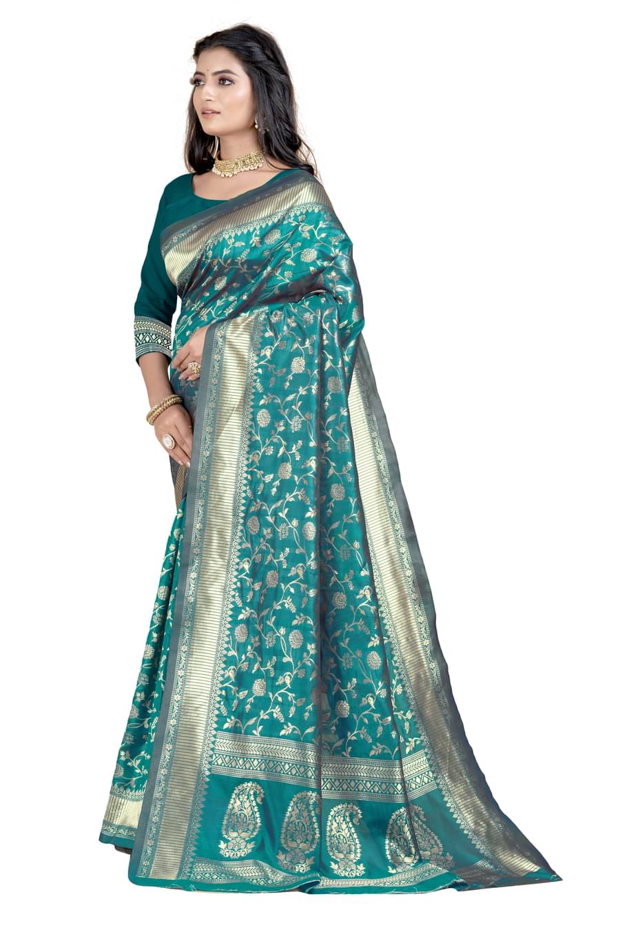     			DHAYNA AND REEWA FASHION Jacquard Woven Saree With Unstitched Blouse Piece ( Rama )