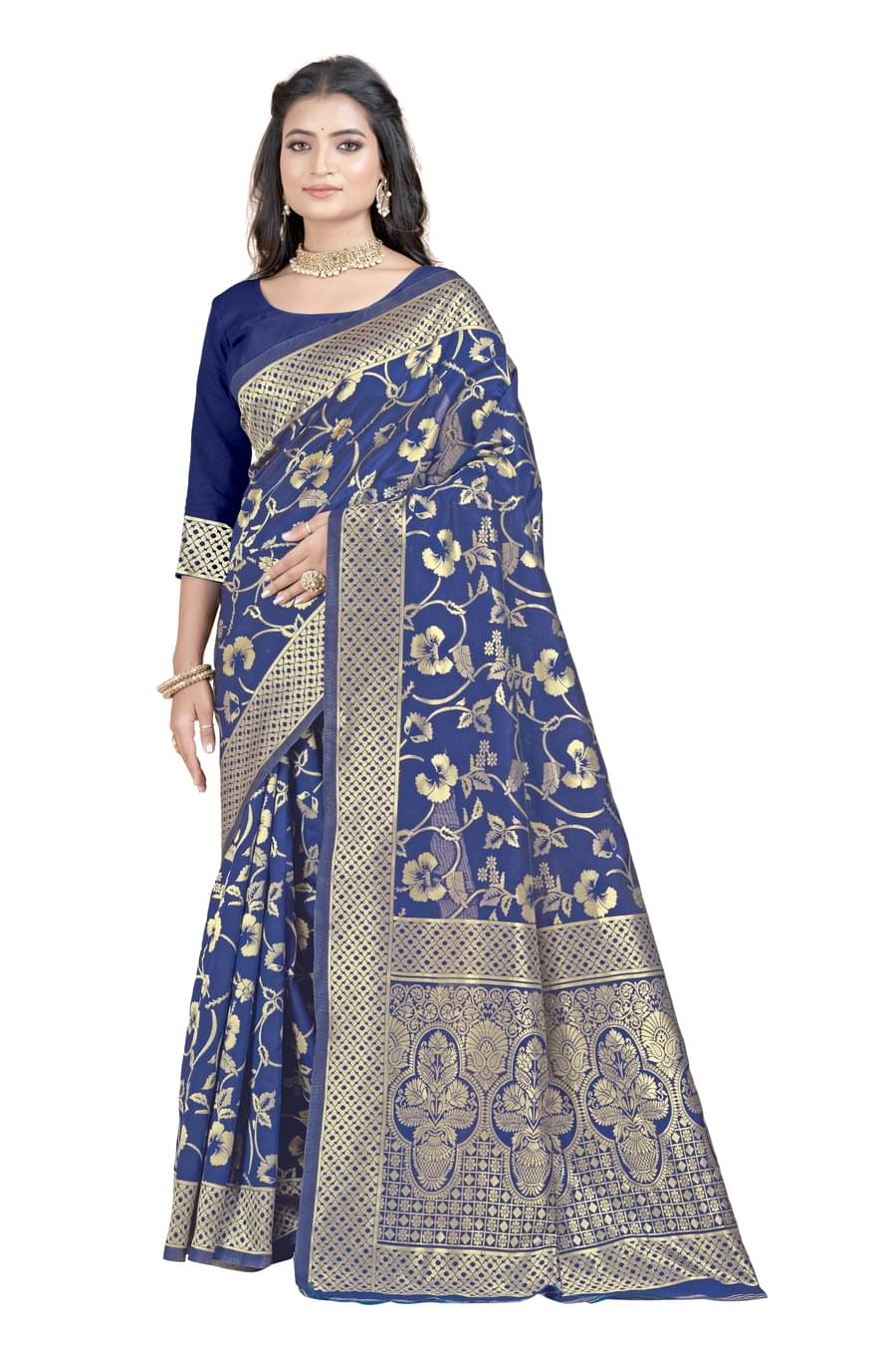DHAYNA AND REEWA FASHION Jacquard Woven Saree With Unstitched Blouse Piece ( Navy Blue )     			DHAYNA AND REEWA FASHION Jacquard Woven Saree With Unstitched Blouse Piece ( Navy Blue )