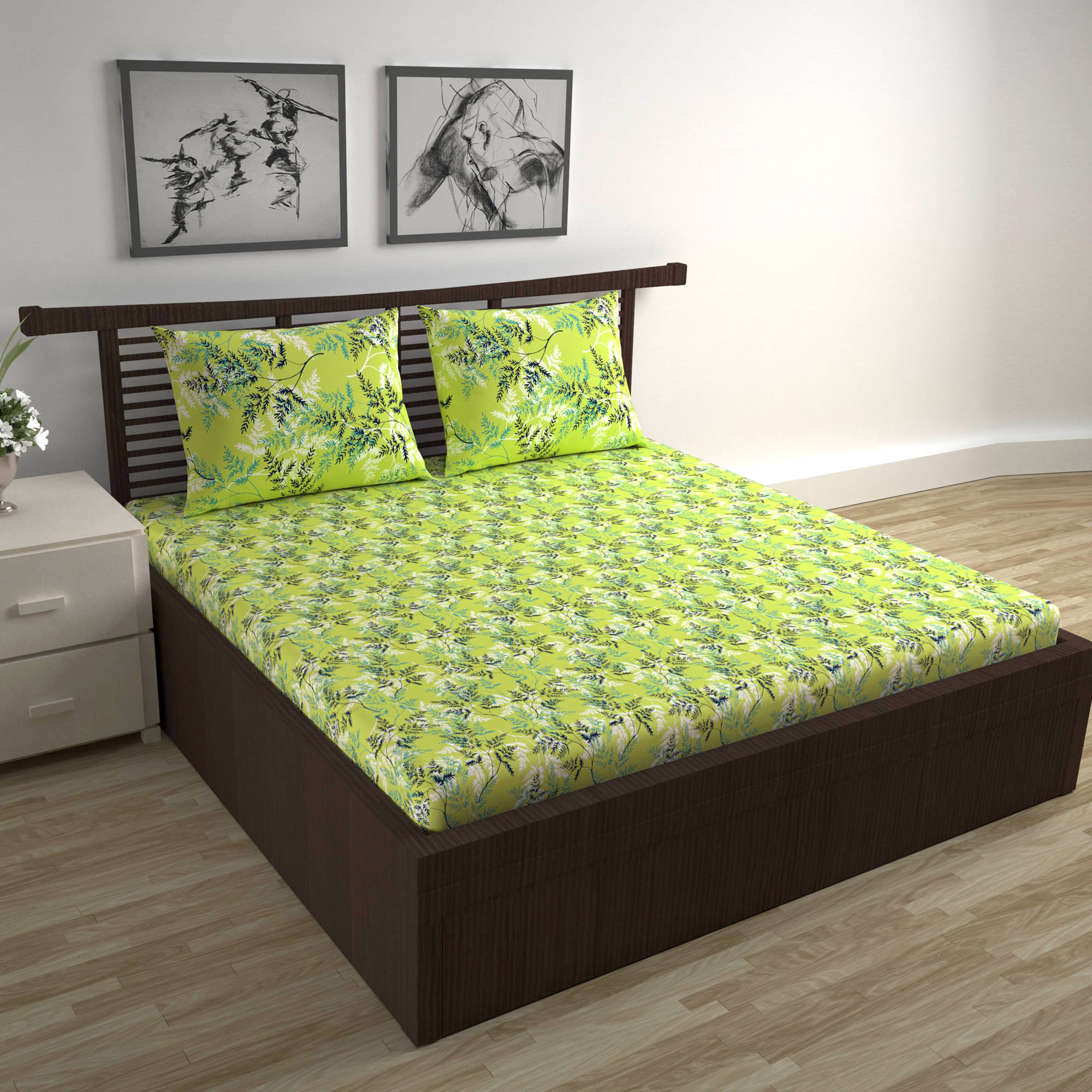     			DIVINE CASA Cotton 1 Double Bedsheet with 2 Pillow Covers ( Fluorescent Green )