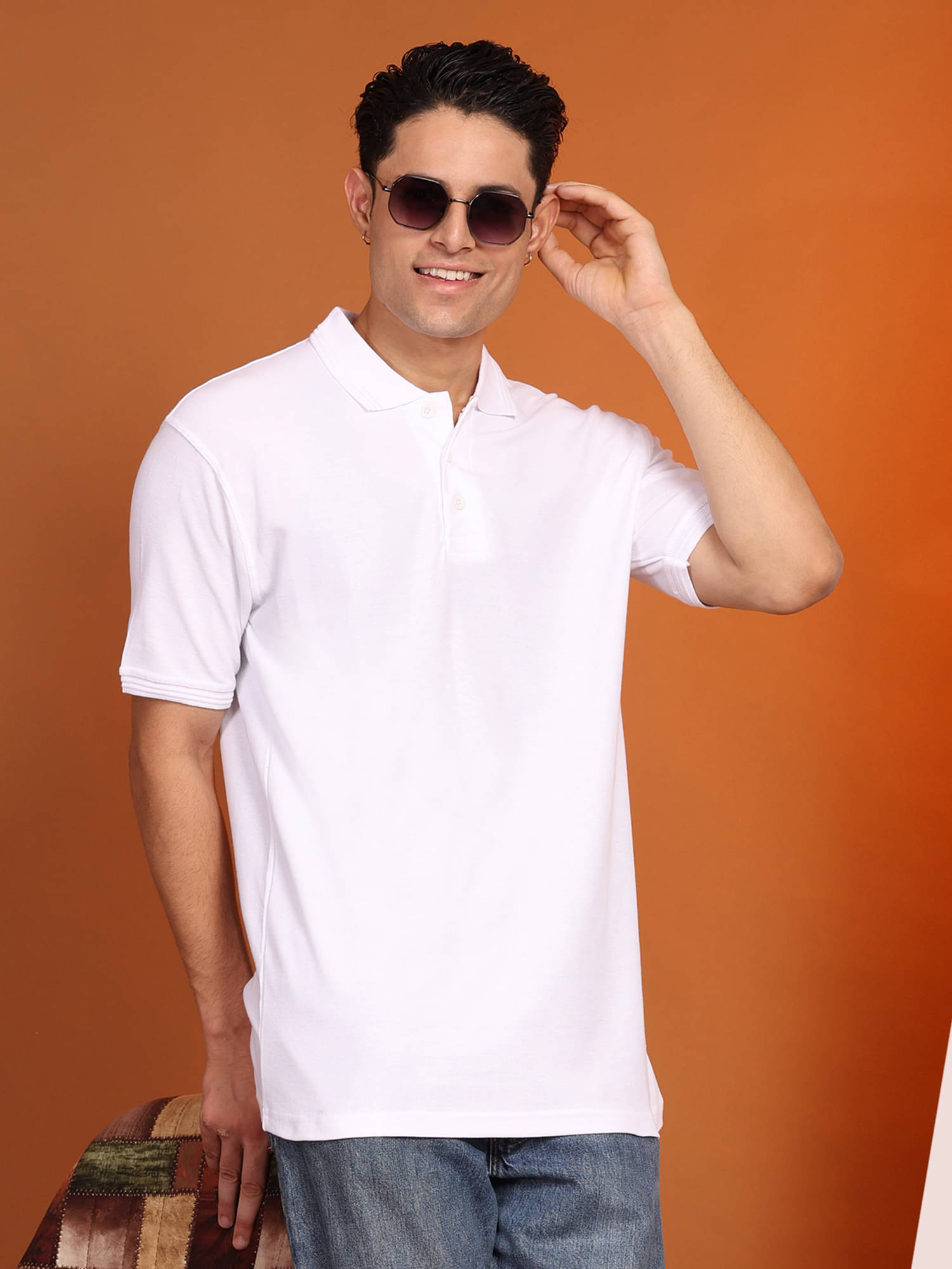     			ENCIGER Men Cotton Relaxed Fit Solid Polo T Shirt ( White )