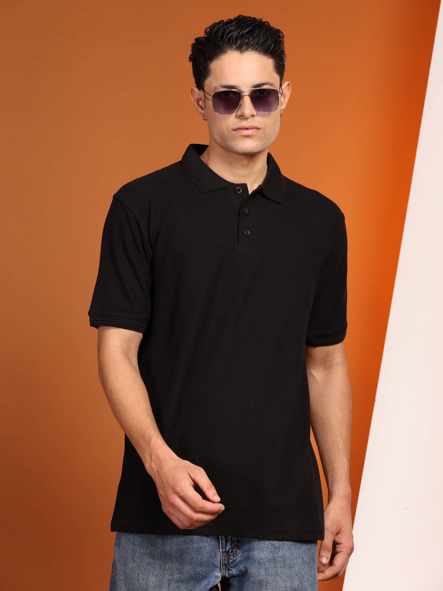 ENCIGER Men Cotton Relaxed Fit Solid Polo T Shirt ( Black )     			ENCIGER Men Cotton Relaxed Fit Solid Polo T Shirt ( Black )