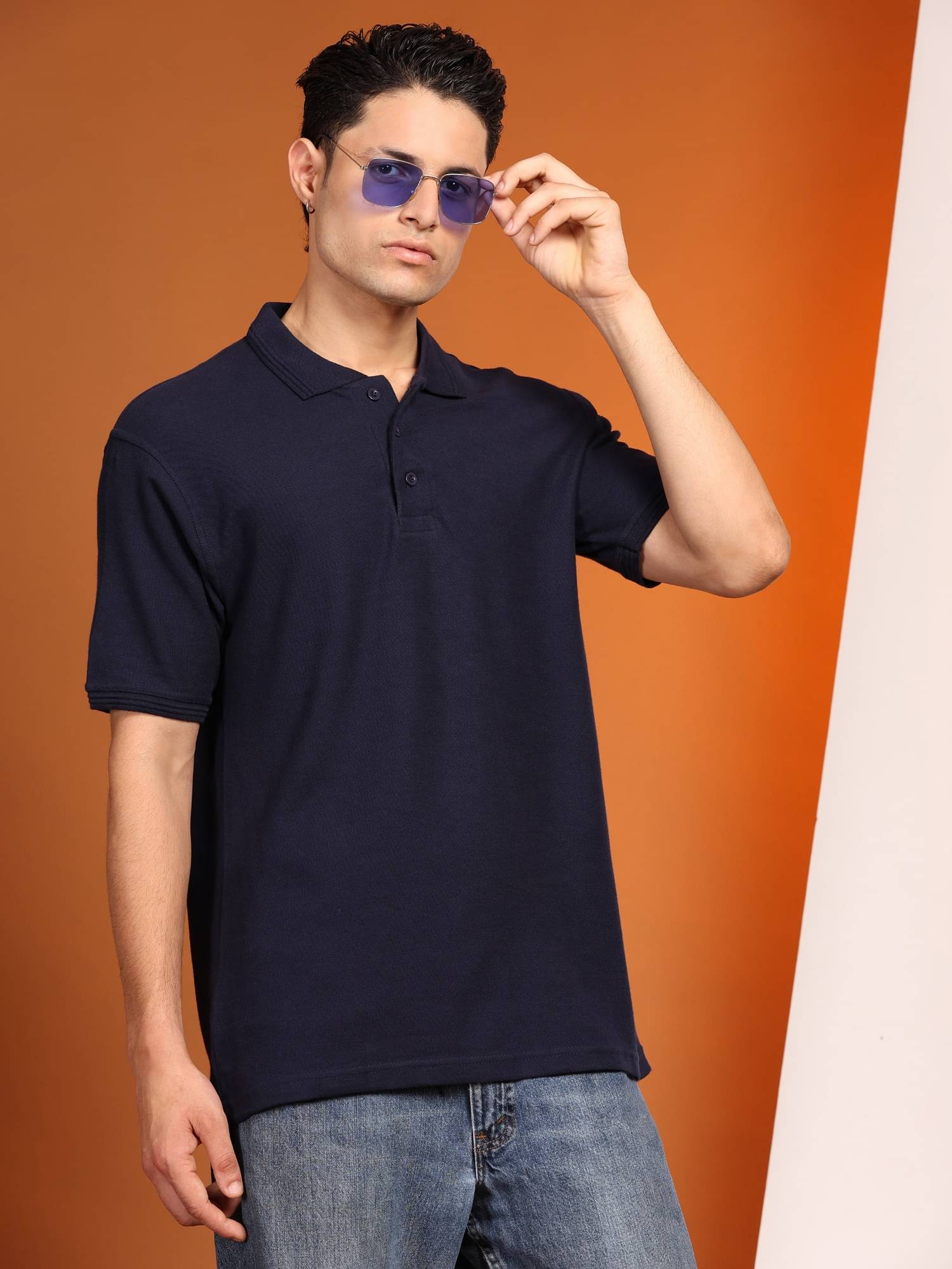     			ENCIGER Men Cotton Relaxed Fit Solid Polo T Shirt ( Navy )