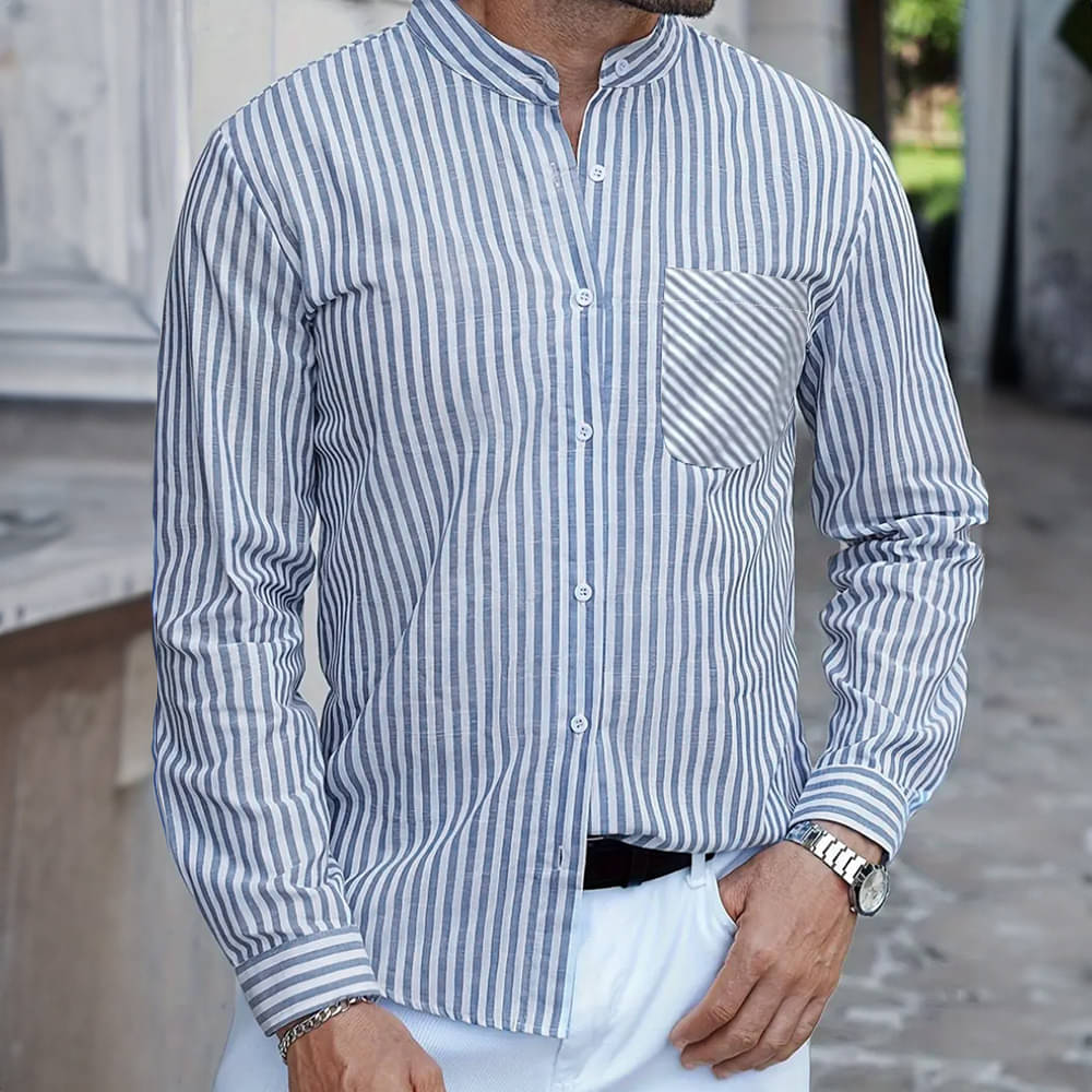    			Eyebogler Cotton Blend Regular Fit Striped Full Sleeves Men's Casual Shirt - Blue ( Pack of 1 )
