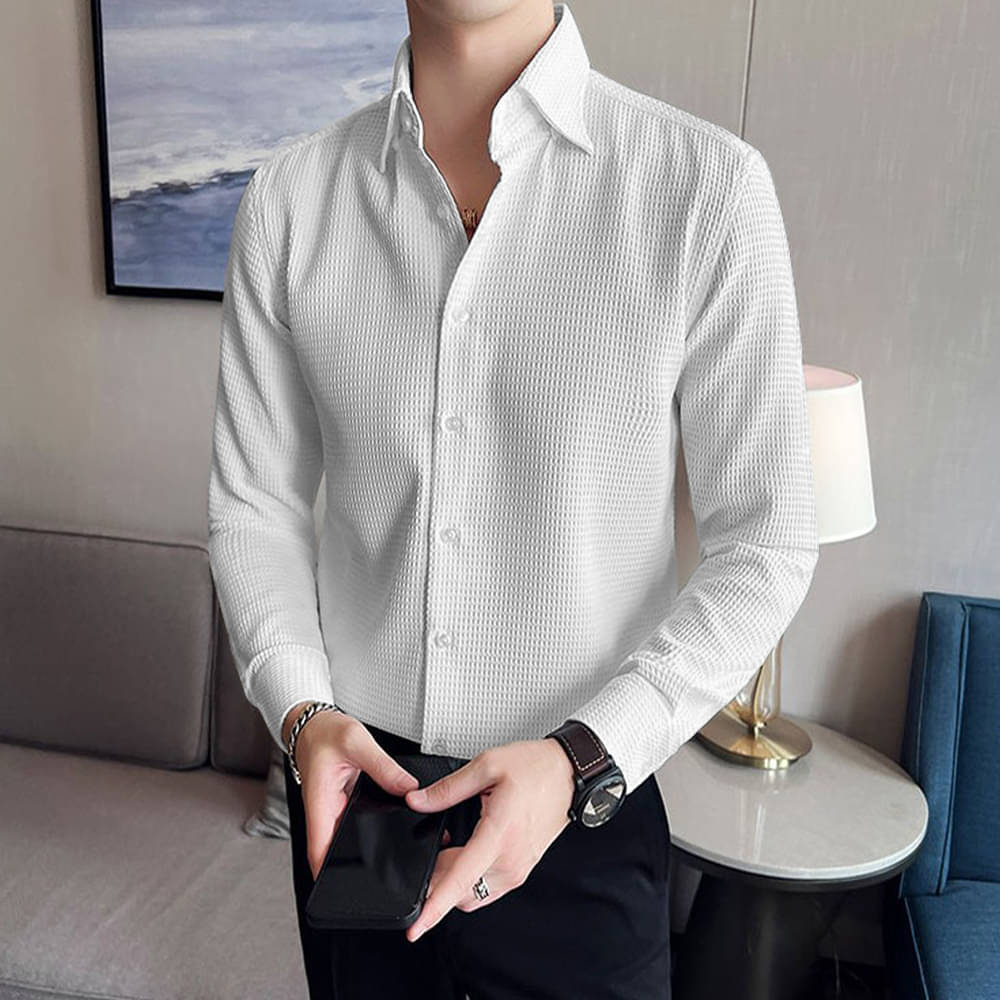     			Eyebogler Polyester Regular Fit Self Design Full Sleeves Men's Casual Shirt - White ( Pack of 1 )