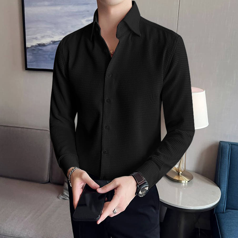 Eyebogler Polyester Regular Fit Self Design Full Sleeves Men's Casual Shirt - Black ( Pack of 1 ) Eyebogler Polyester Regular Fit Self Design Full Sleeves Men's Casual Shirt - Black ( Pack of 1 )