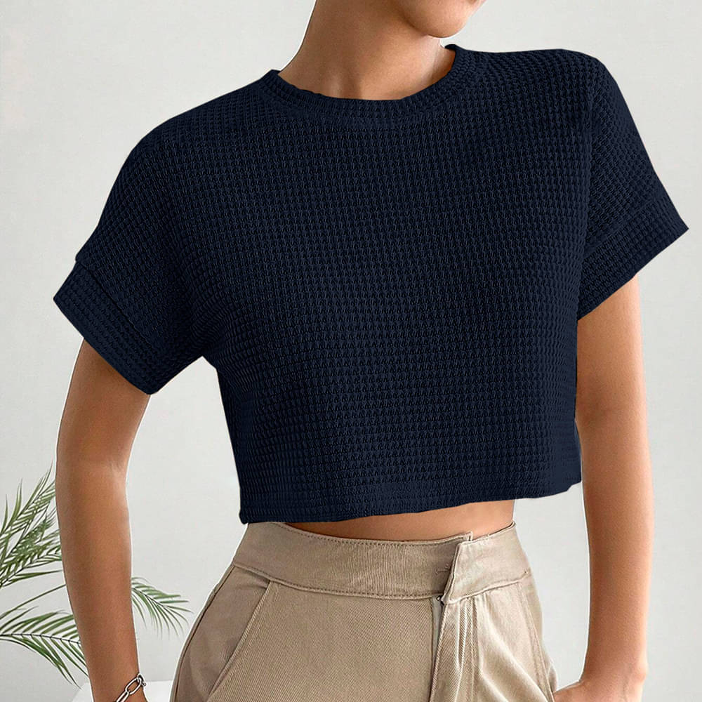     			Eyebogler Women's Cotton Blend Crop Top ( Navy Blue )