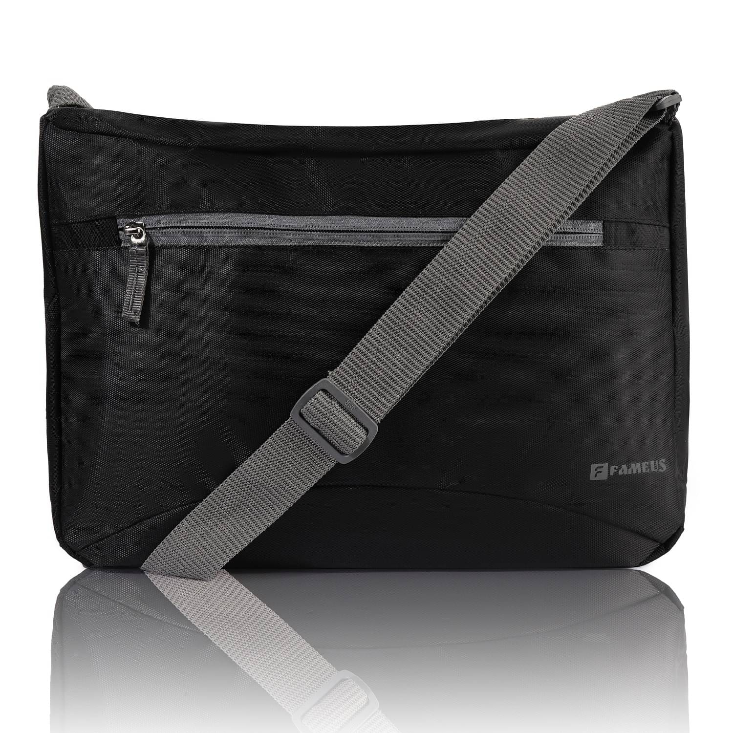     			FameUs Black Solid Messenger Bag