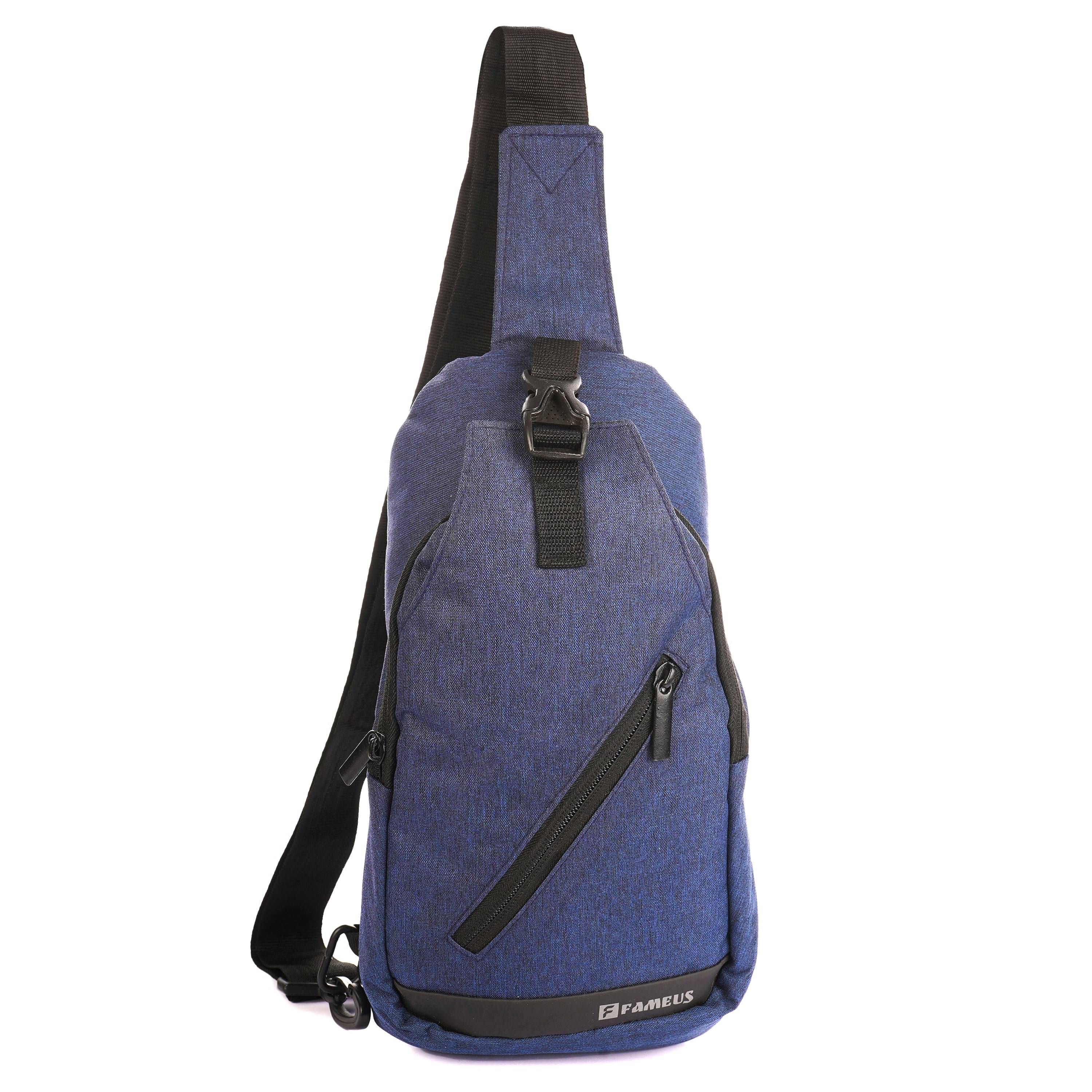     			FameUs Navy Blue Solid Messenger Bag