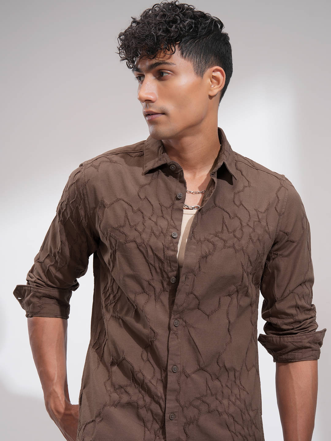 Highlander Cotton Blend Slim Fit Self Design Full Sleeves Men's Casual Shirt - Brown ( Pack of 1 ) Highlander Cotton Blend Slim Fit Self Design Full Sleeves Men's Casual Shirt - Brown ( Pack of 1 )