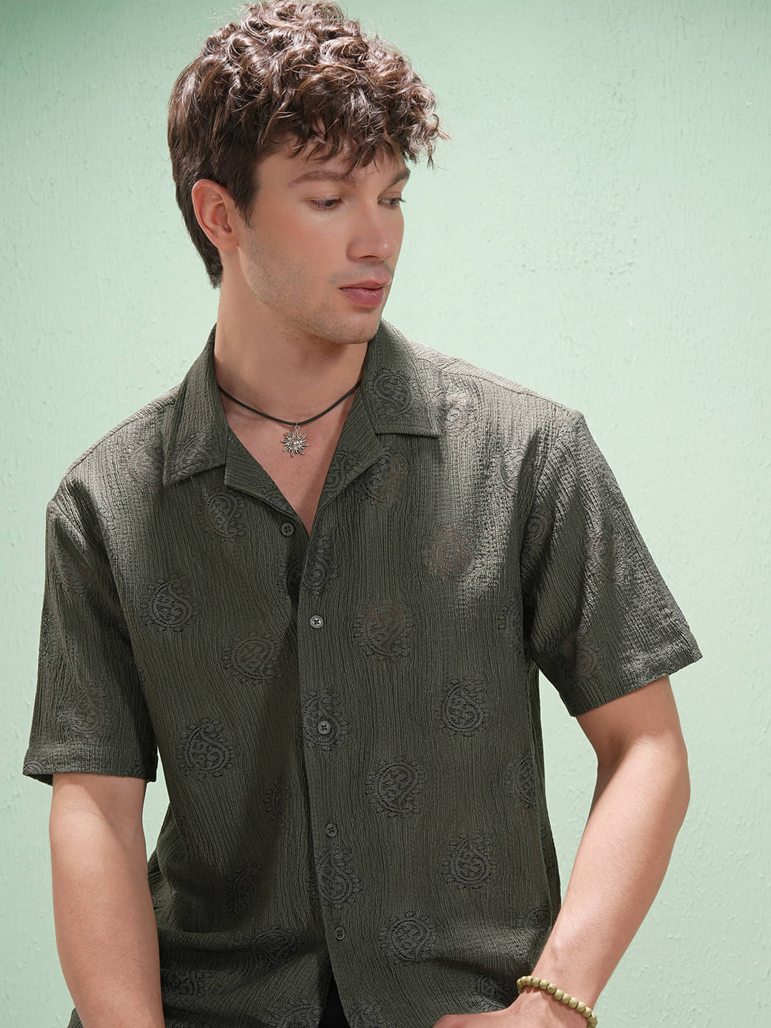 Highlander Polyester Relaxed Fit Self Design Half Sleeves Men's Casual Shirt - Green ( Pack of 1 ) Highlander Polyester Relaxed Fit Self Design Half Sleeves Men's Casual Shirt - Green ( Pack of 1 )