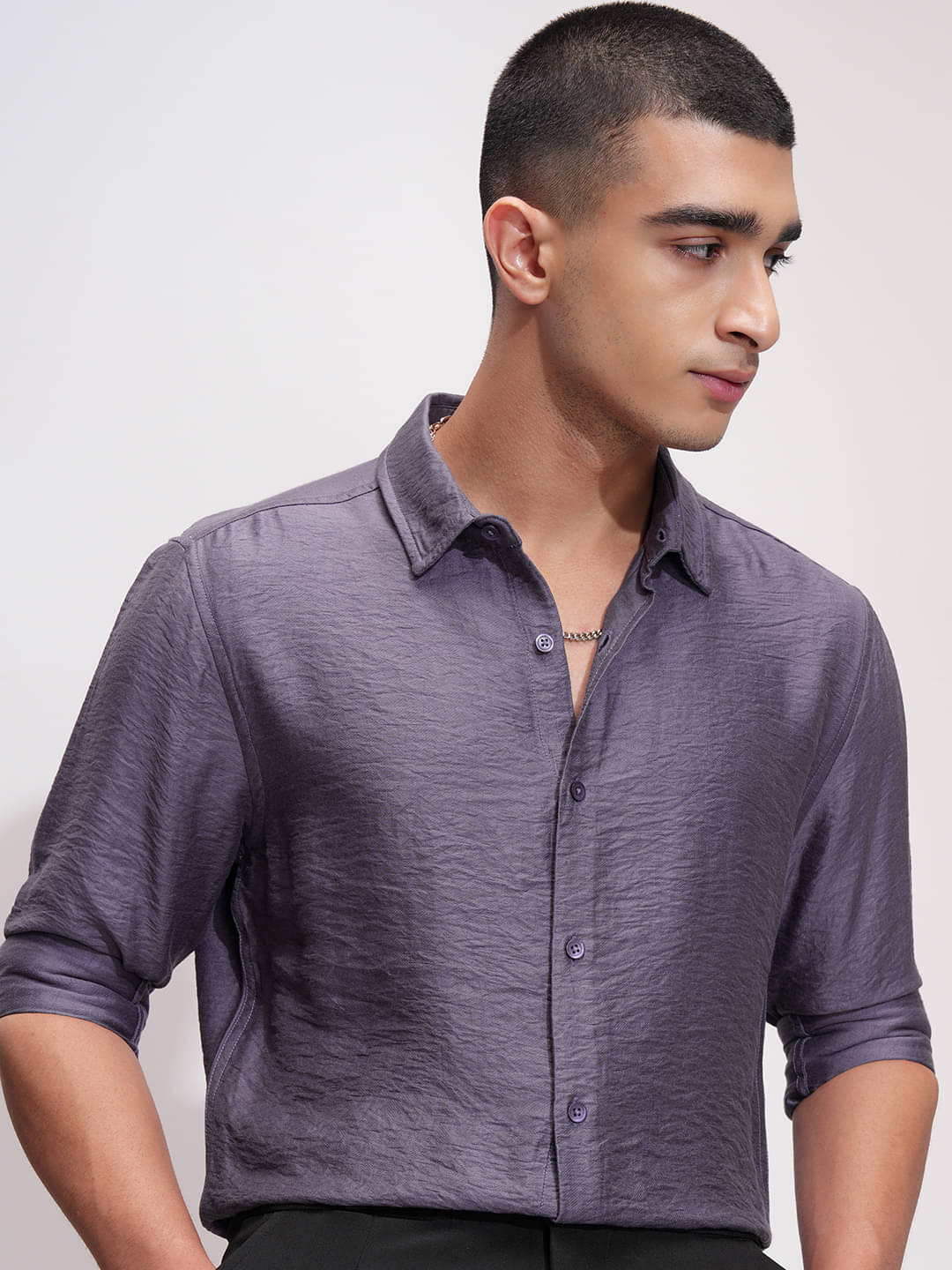     			Highlander Rayon Slim Fit Self Design Full Sleeves Men's Casual Shirt - Purple ( Pack of 1 )