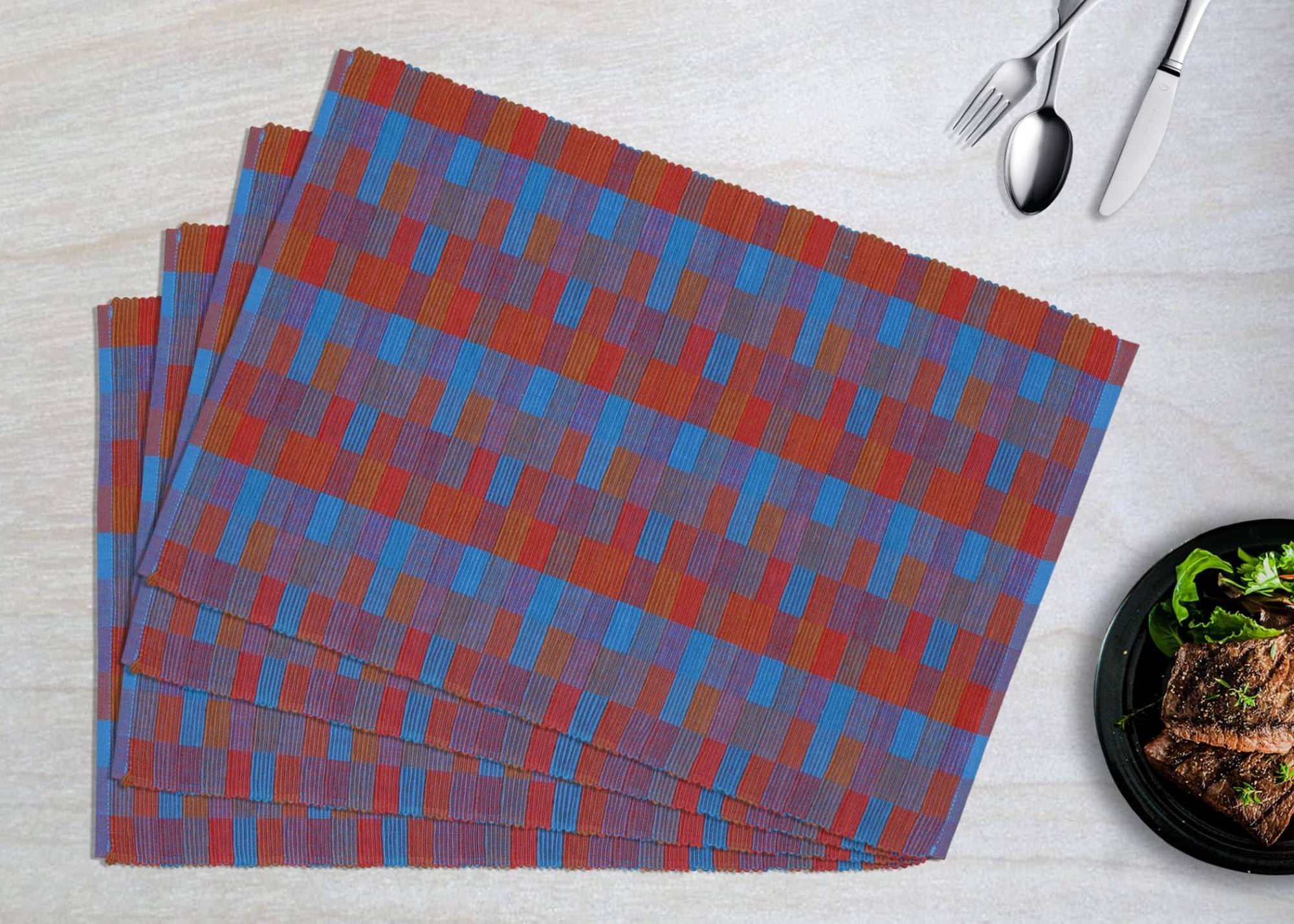 Home Colors Cotton Geometric Table Mats ( 48 cm x 35 cm ) Pack of 4 - Red Home Colors Cotton Geometric Table Mats ( 48 cm x 35 cm ) Pack of 4 - Red