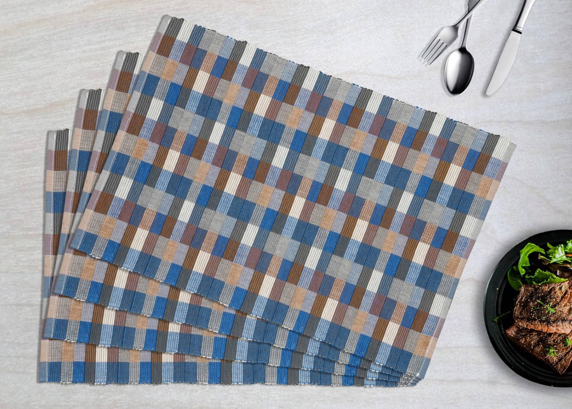 Home Colors Cotton Geometric Table Mats ( 48 cm x 35 cm ) Pack of 4 - Blue Home Colors Cotton Geometric Table Mats ( 48 cm x 35 cm ) Pack of 4 - Blue