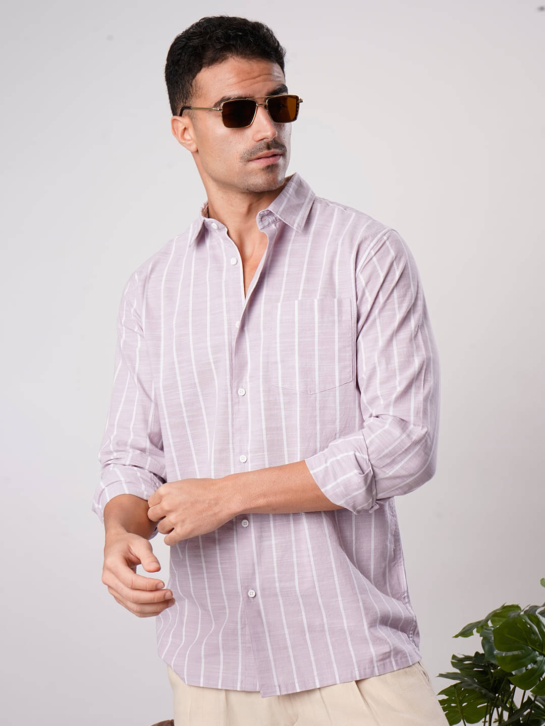 IVOC 100% Cotton Regular Fit Striped Full Sleeves Men's Casual Shirt - Pink ( Pack of 1 )     			IVOC 100% Cotton Regular Fit Striped Full Sleeves Men's Casual Shirt - Pink ( Pack of 1 )