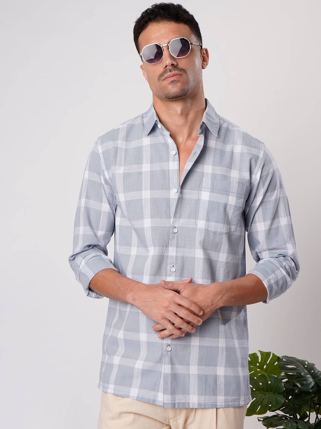     			IVOC 100% Cotton Regular Fit Checks Full Sleeves Men's Casual Shirt - Blue ( Pack of 1 )