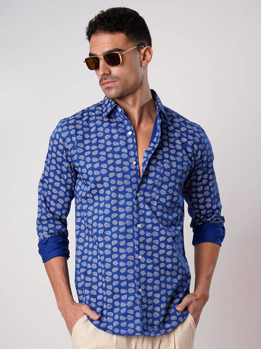     			IVOC 100% Cotton Slim Fit Printed Full Sleeves Men's Casual Shirt - Blue ( Pack of 1 )