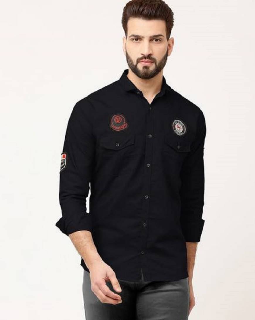    			KITWELL Cotton Blend Regular Fit Embroidered Full Sleeves Men's Casual Shirt - Black ( Pack of 1 )