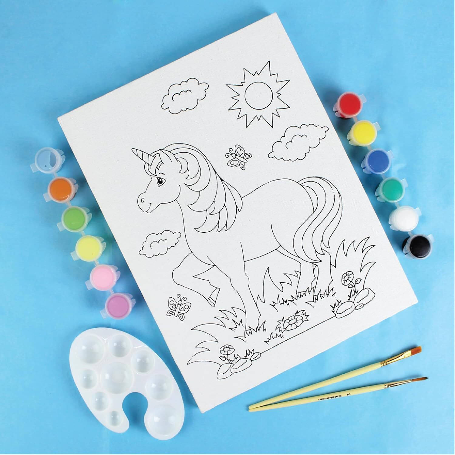     			Kalakaram Unicorn Canvas Painting Kit with Printed Canvas Board, with Paints and Brushes