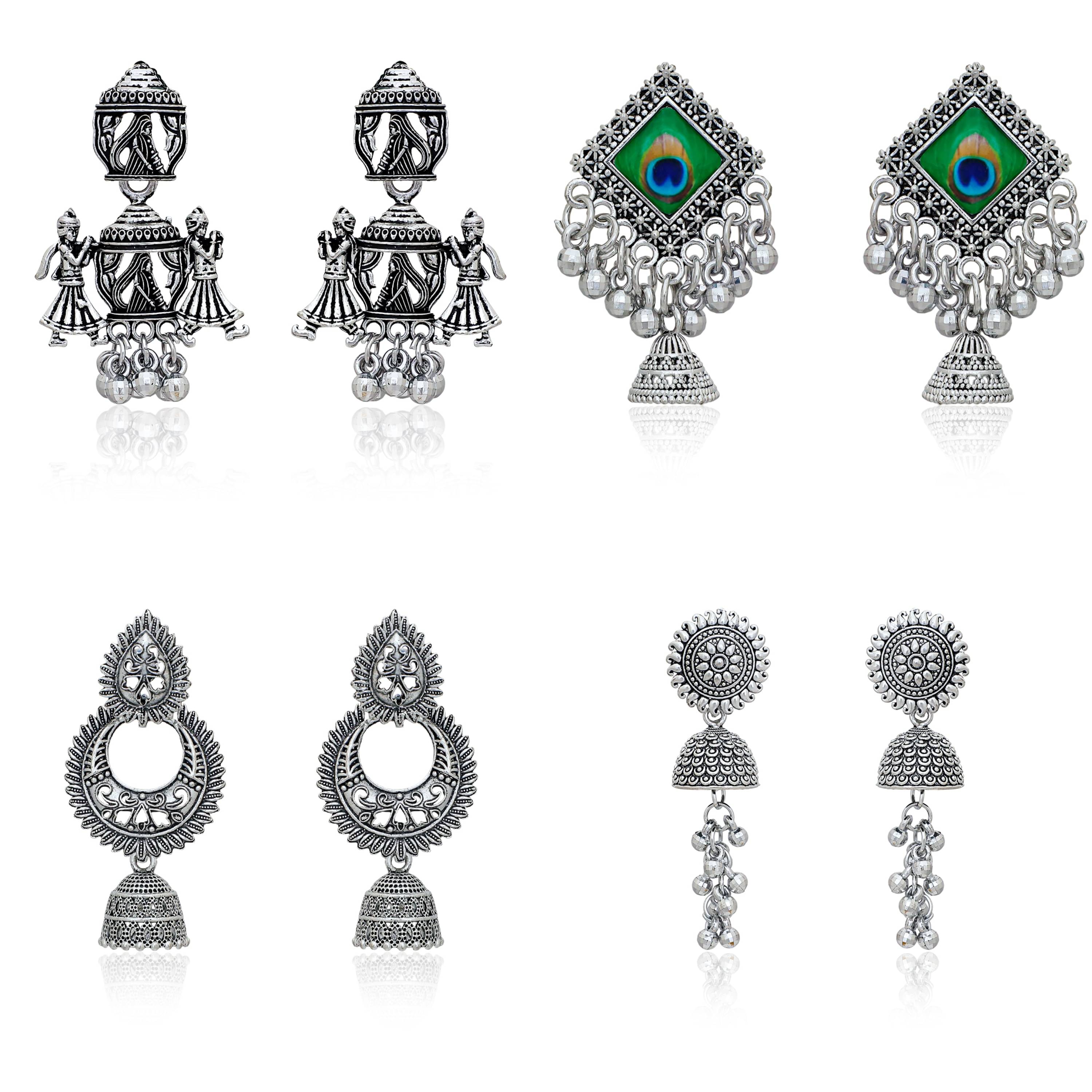     			LUV FASHION Silver Jhumki Earrings ( Pack of 4 )