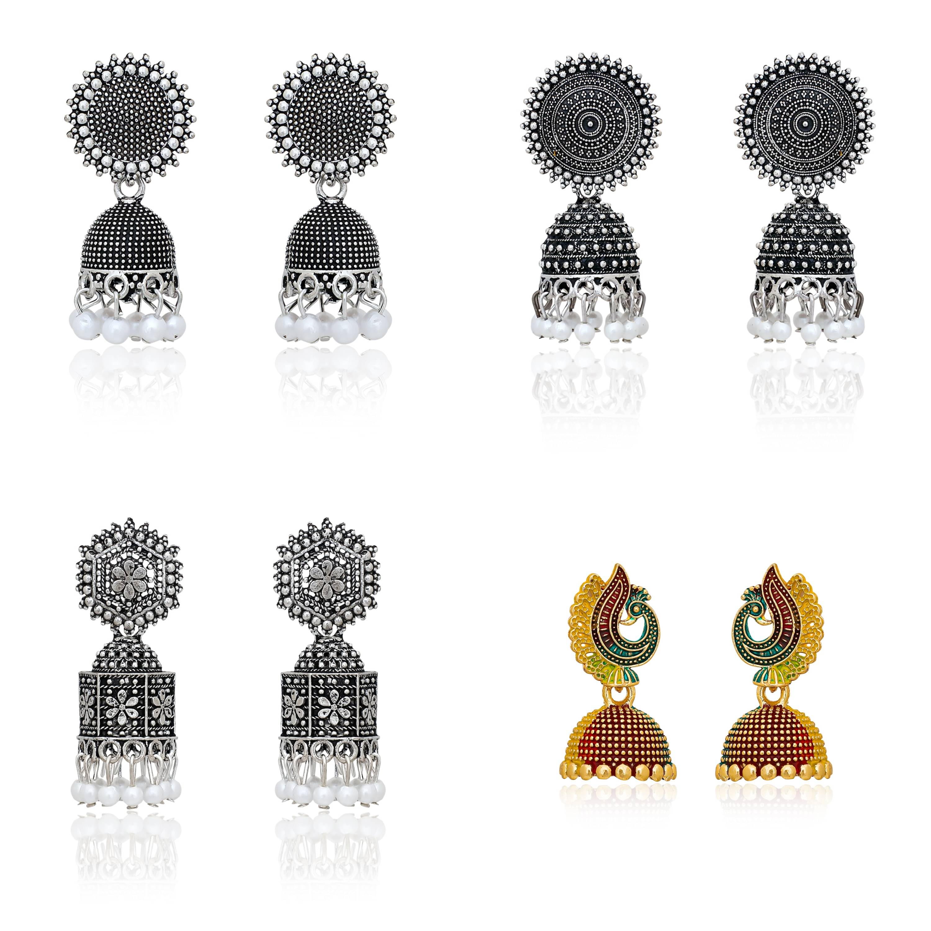     			LUV FASHION Silver Jhumki Earrings ( Pack of 4 )
