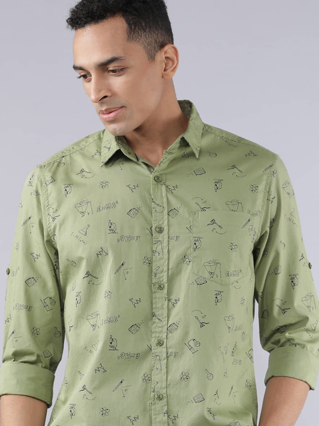 Locomotive 100% Cotton Slim Fit Printed Full Sleeves Men's Casual Shirt - Multicolor ( Pack of 1 )