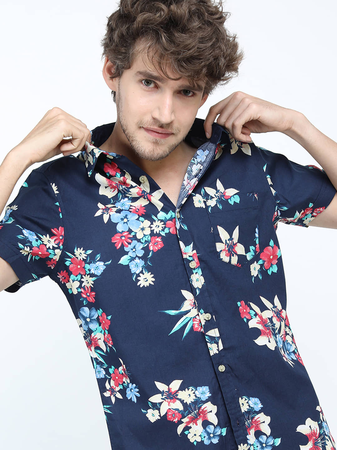 Locomotive 100% Cotton Slim Fit Printed Half Sleeves Men's Casual Shirt - Navy ( Pack of 1 )