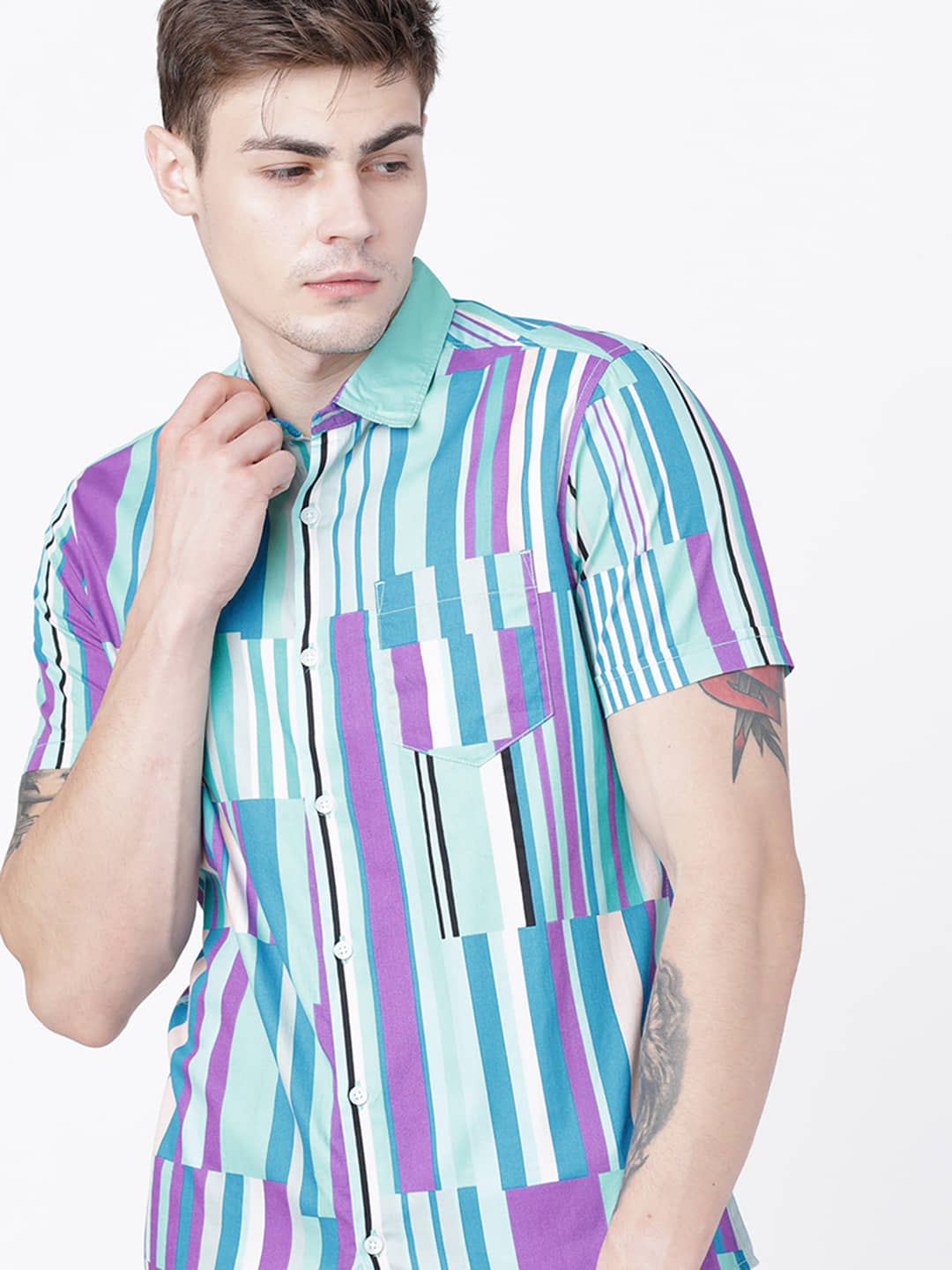 Locomotive 100% Cotton Slim Fit Printed Half Sleeves Men's Casual Shirt - Multicolor ( Pack of 1 )