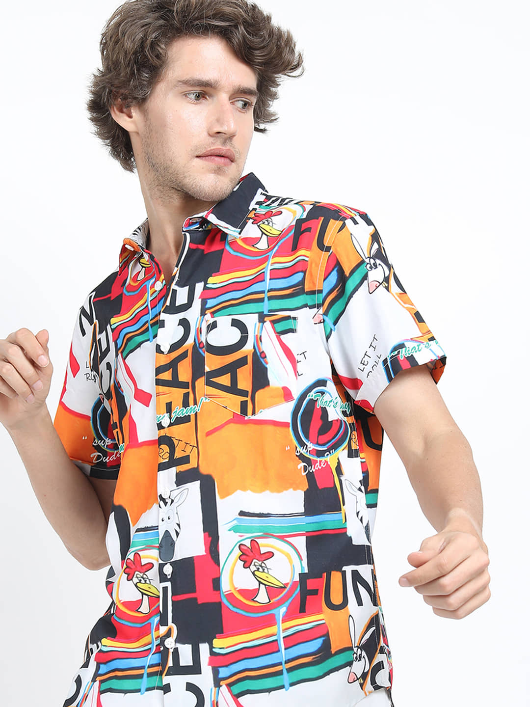 Locomotive Polyester Slim Fit Printed Half Sleeves Men's Casual Shirt - Multicolor ( Pack of 1 )