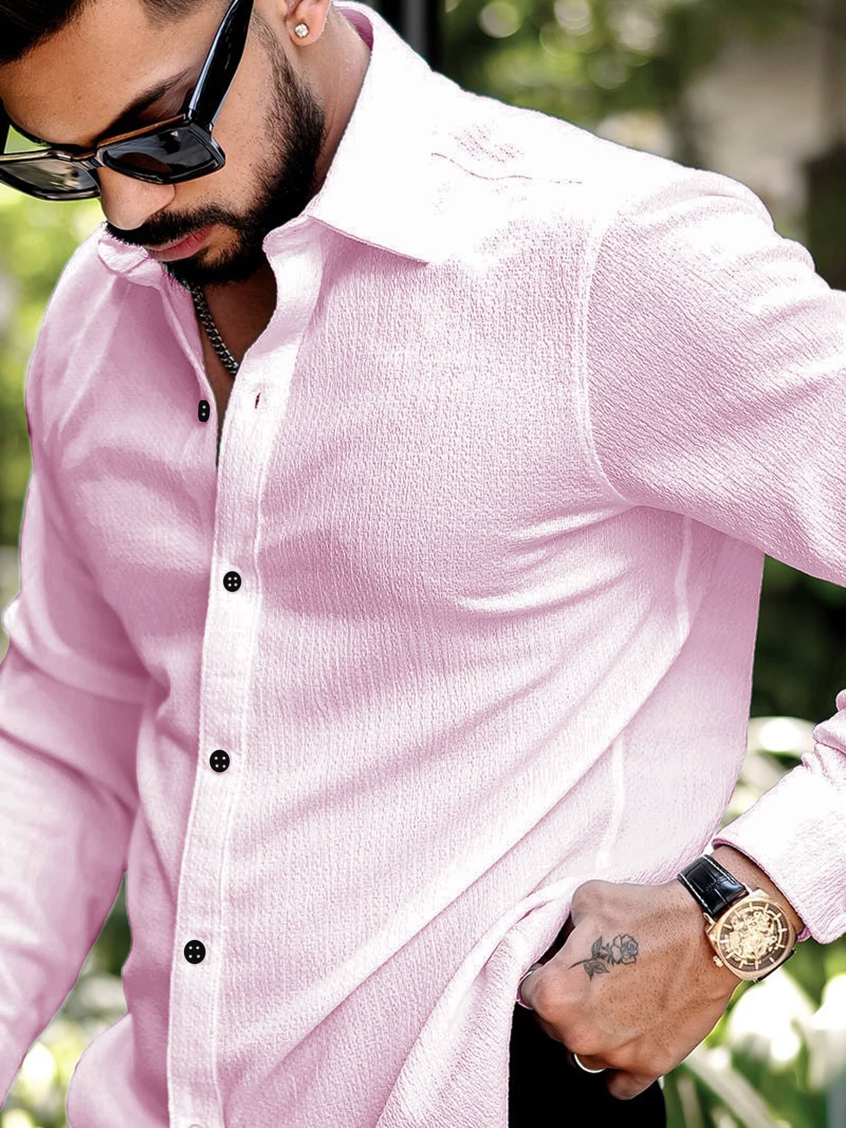 MARMIC FAB Cotton Flex Regular Fit Popcorn Textured Full Sleeves Men's Casual Shirt - Pink ( Pack of 1 ) MARMIC FAB Cotton Flex Regular Fit Popcorn Textured Full Sleeves Men's Casual Shirt - Pink ( Pack of 1 )