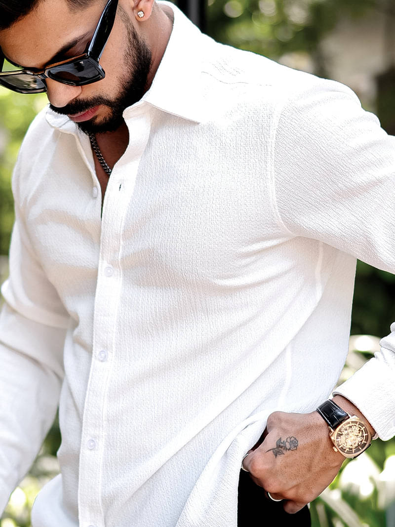 MARMIC FAB Cotton Flex Regular Fit Popcorn Textured Full Sleeves Men's Casual Shirt - White ( Pack of 1 ) MARMIC FAB Cotton Flex Regular Fit Popcorn Textured Full Sleeves Men's Casual Shirt - White ( Pack of 1 )