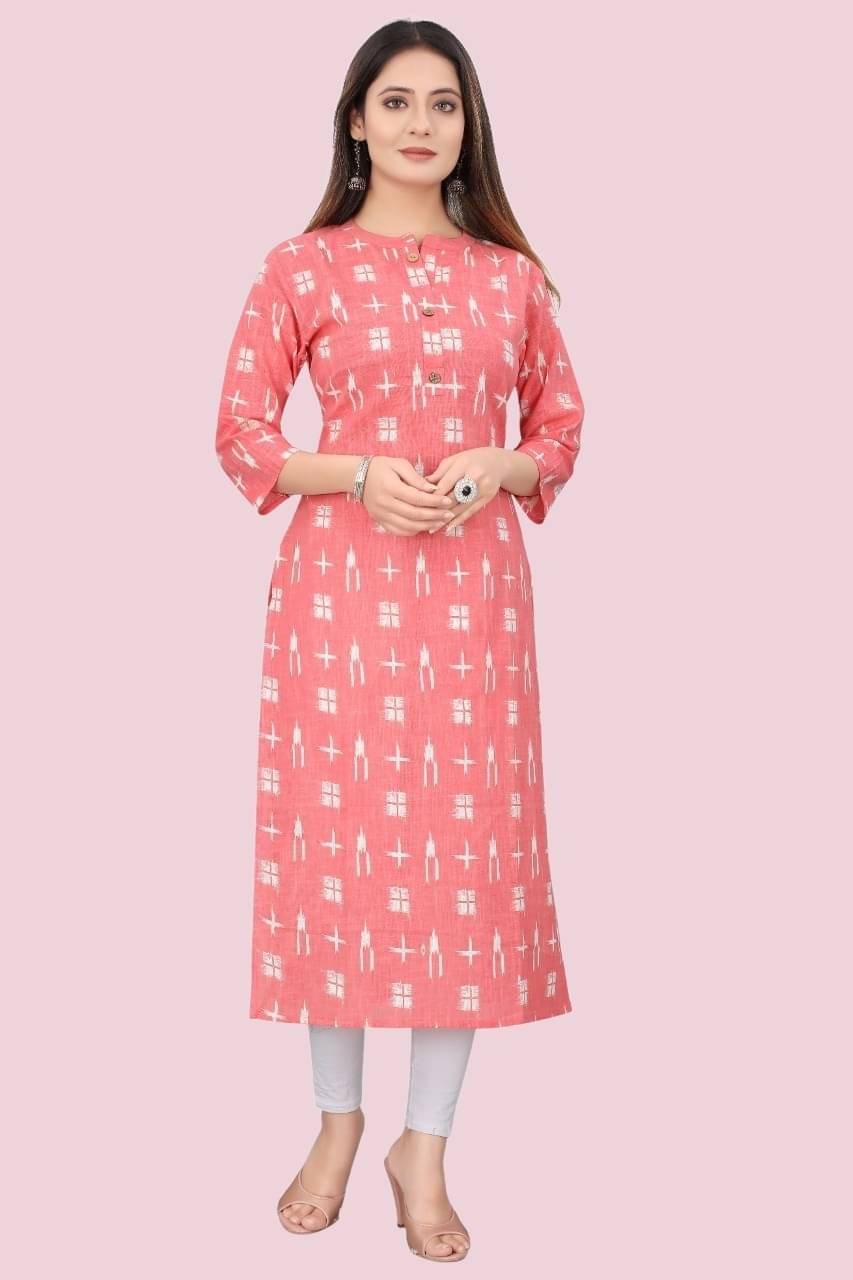    			MEHUL TEXTILE / MVC GROUP OF COMPANY Women's Cotton Blend Printed Straight Kurti - ( Peach )