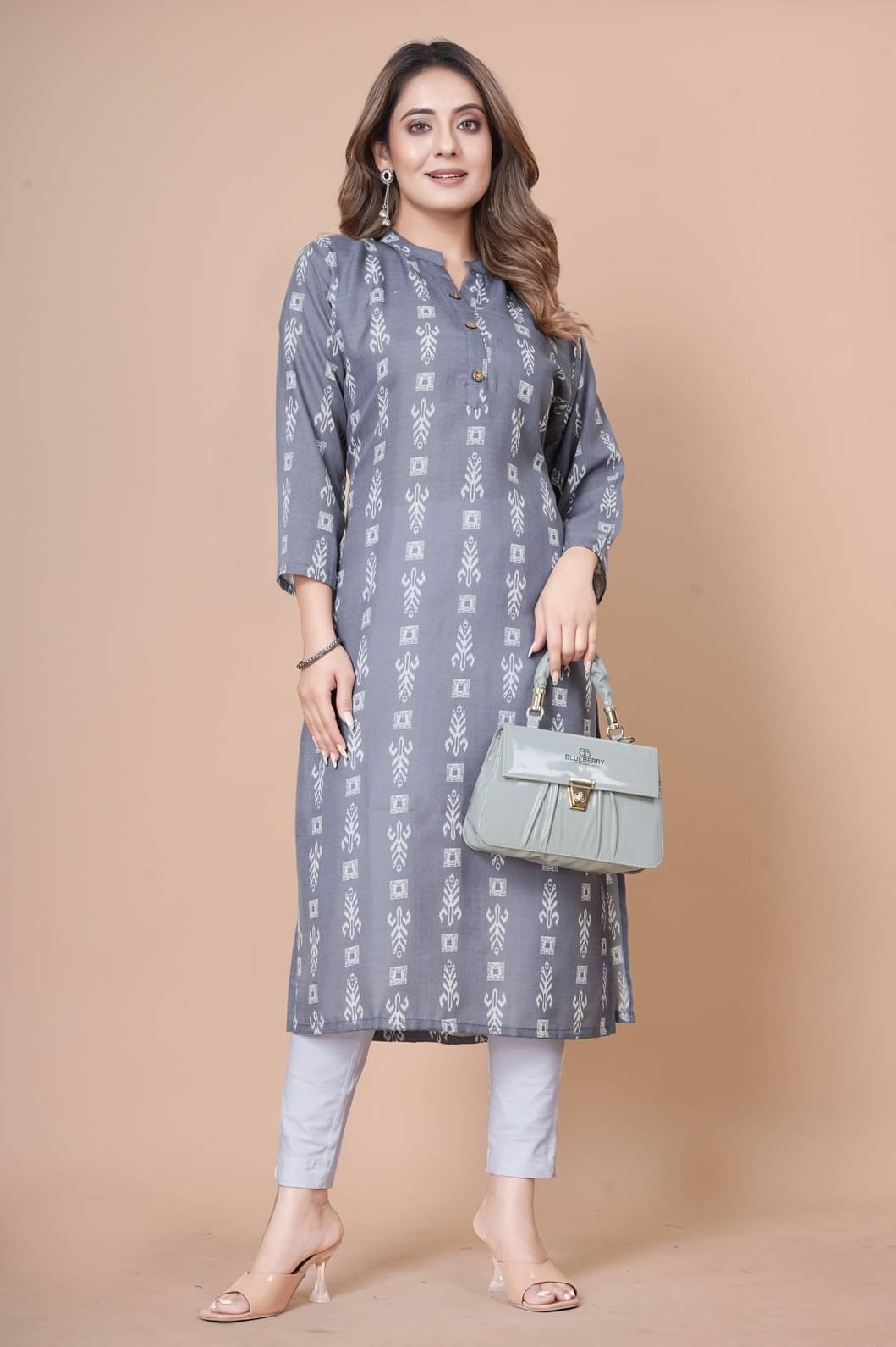 MEHUL TEXTILE / MVC GROUP OF COMPANY Women's Cotton Blend Printed Straight Kurti - ( Grey ) MEHUL TEXTILE / MVC GROUP OF COMPANY Women's Cotton Blend Printed Straight Kurti - ( Grey )
