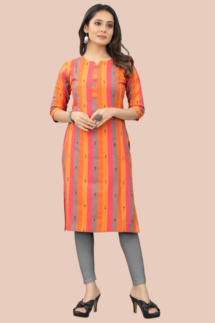 MEHUL TEXTILE / MVC GROUP OF COMPANY Women's Cotton Striped Straight Kurti - ( Multicolor ) MEHUL TEXTILE / MVC GROUP OF COMPANY Women's Cotton Striped Straight Kurti - ( Multicolor )