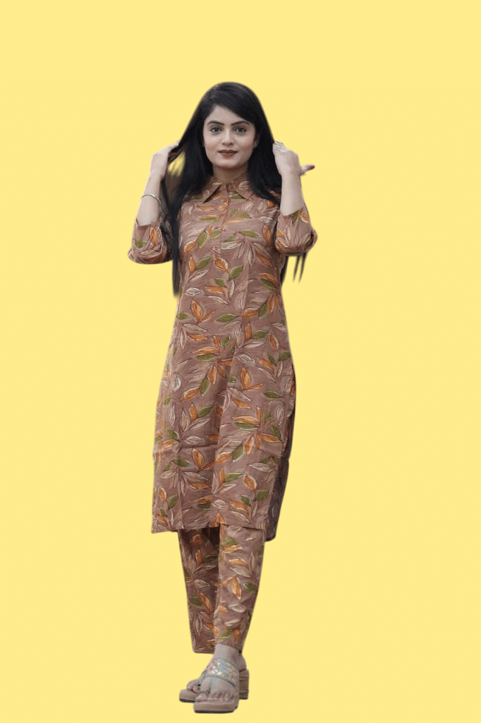     			Ps.Outfitters Women's Rayon Printed Shirt Style Kurti - ( Brown )