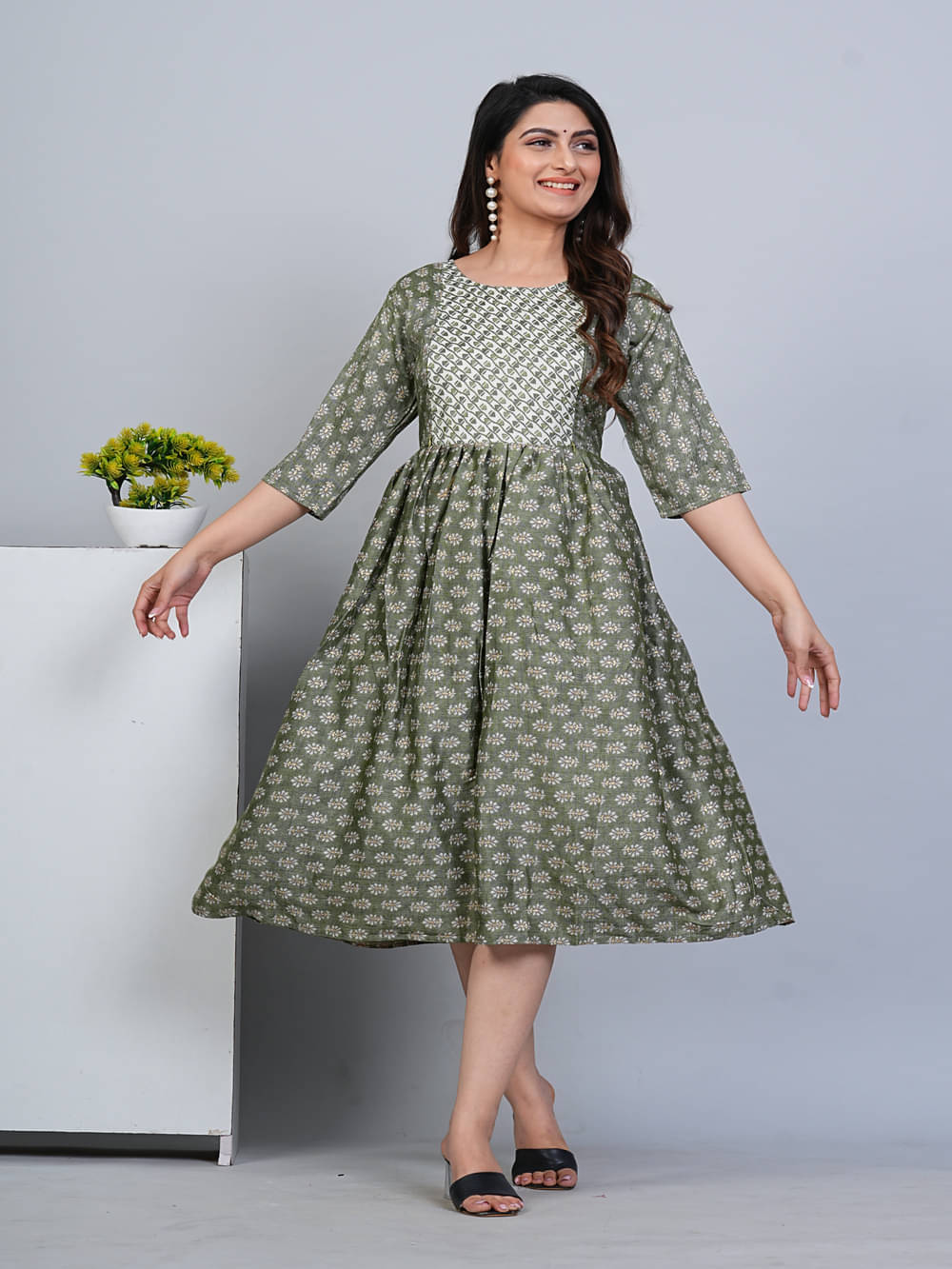 RIAANA Women's Cotton Printed Anarkali Kurti - ( Green ) RIAANA Women's Cotton Printed Anarkali Kurti - ( Green )