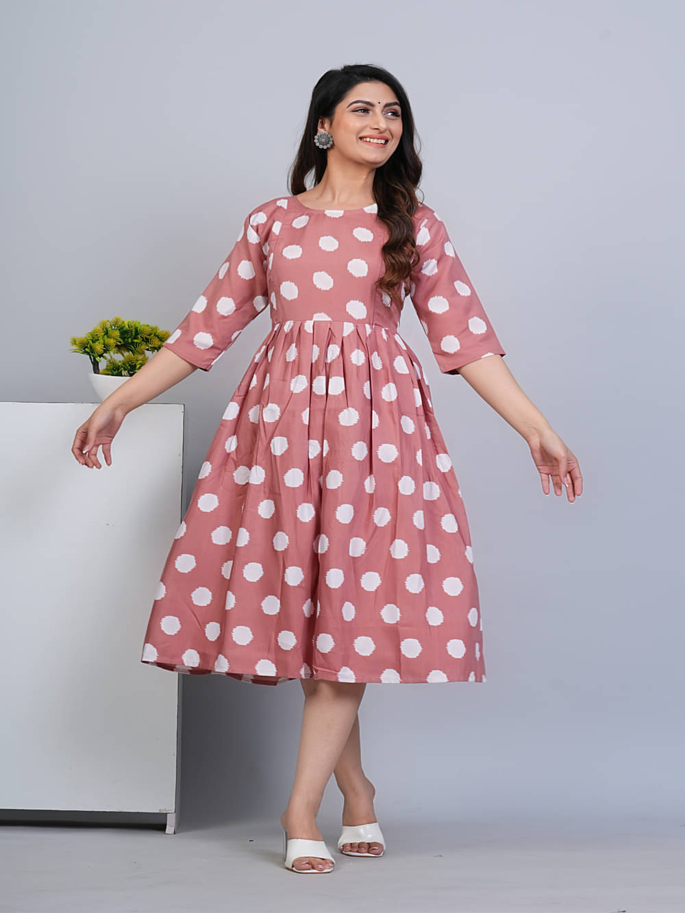 RIAANA Women's Rayon Printed Anarkali Kurti - ( Pink )     			RIAANA Women's Rayon Printed Anarkali Kurti - ( Pink )