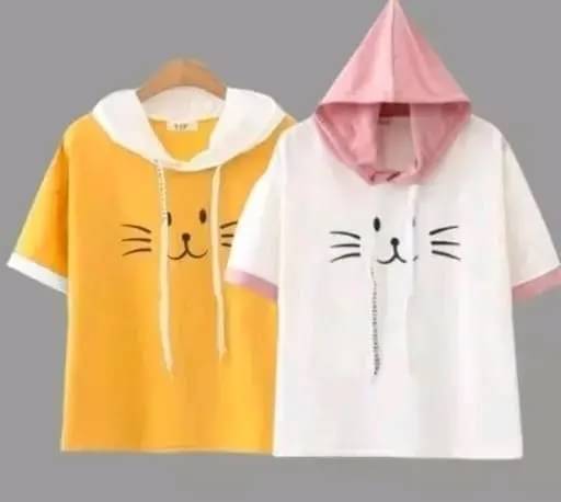     			Rebound Women Cotton Blend Printed Regular Hooded T-Shirt ( Gold )