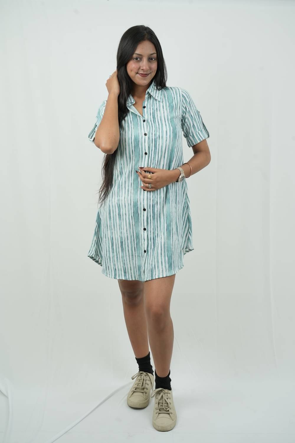     			Ridaa Women's Georgette Printed A-line Dress ( Light Blue )