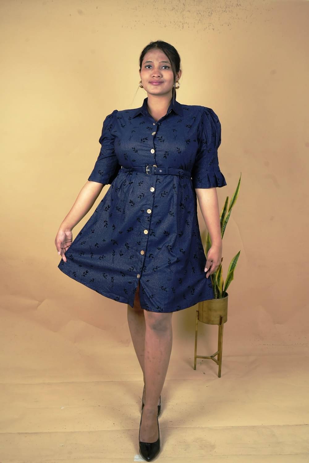     			Ridaa Women's Georgette Printed A-line Dress ( Dark Blue )