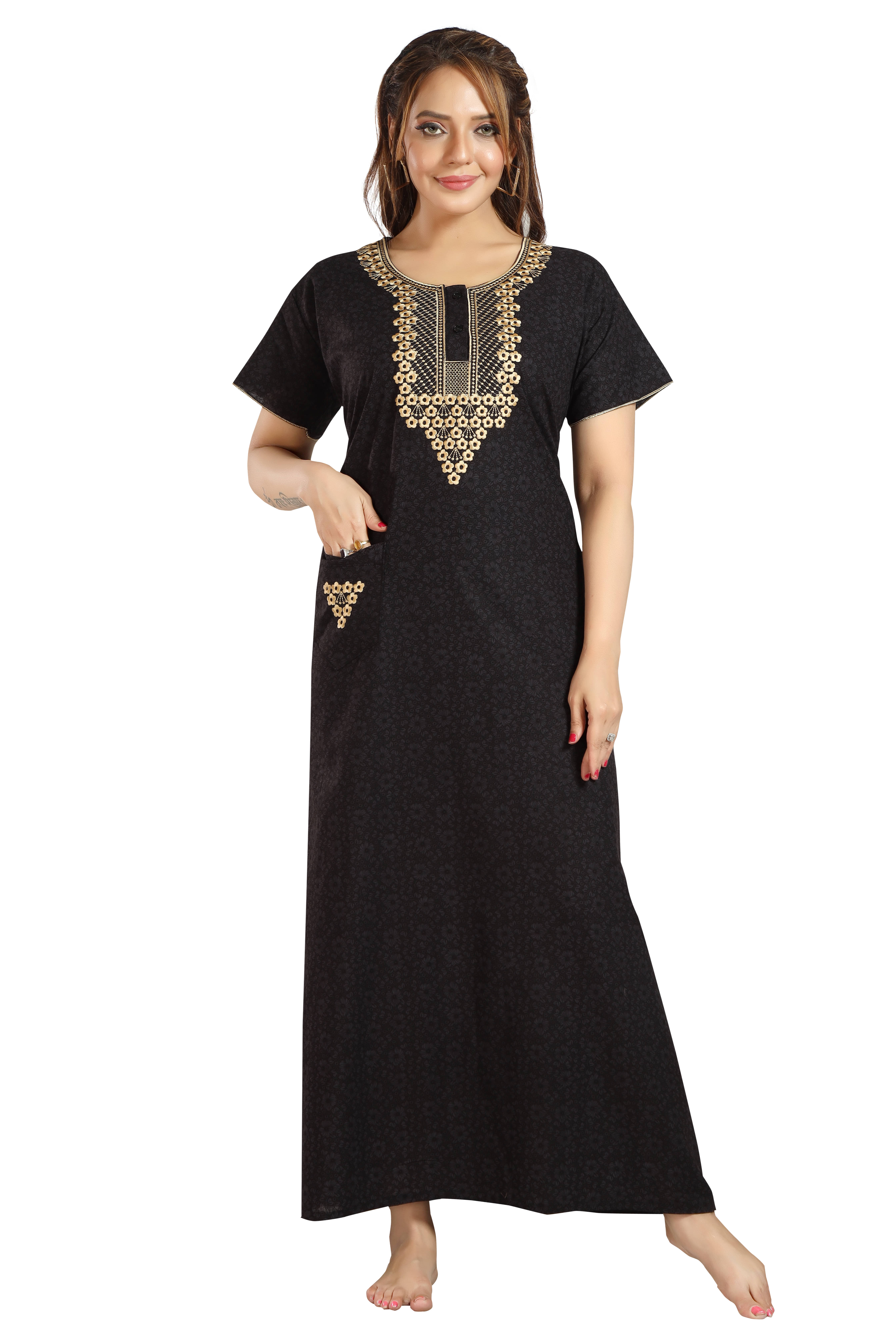     			SHLOKE Black Cotton Women's Nightwear Nighty & Night Gowns ( Pack of 1 )