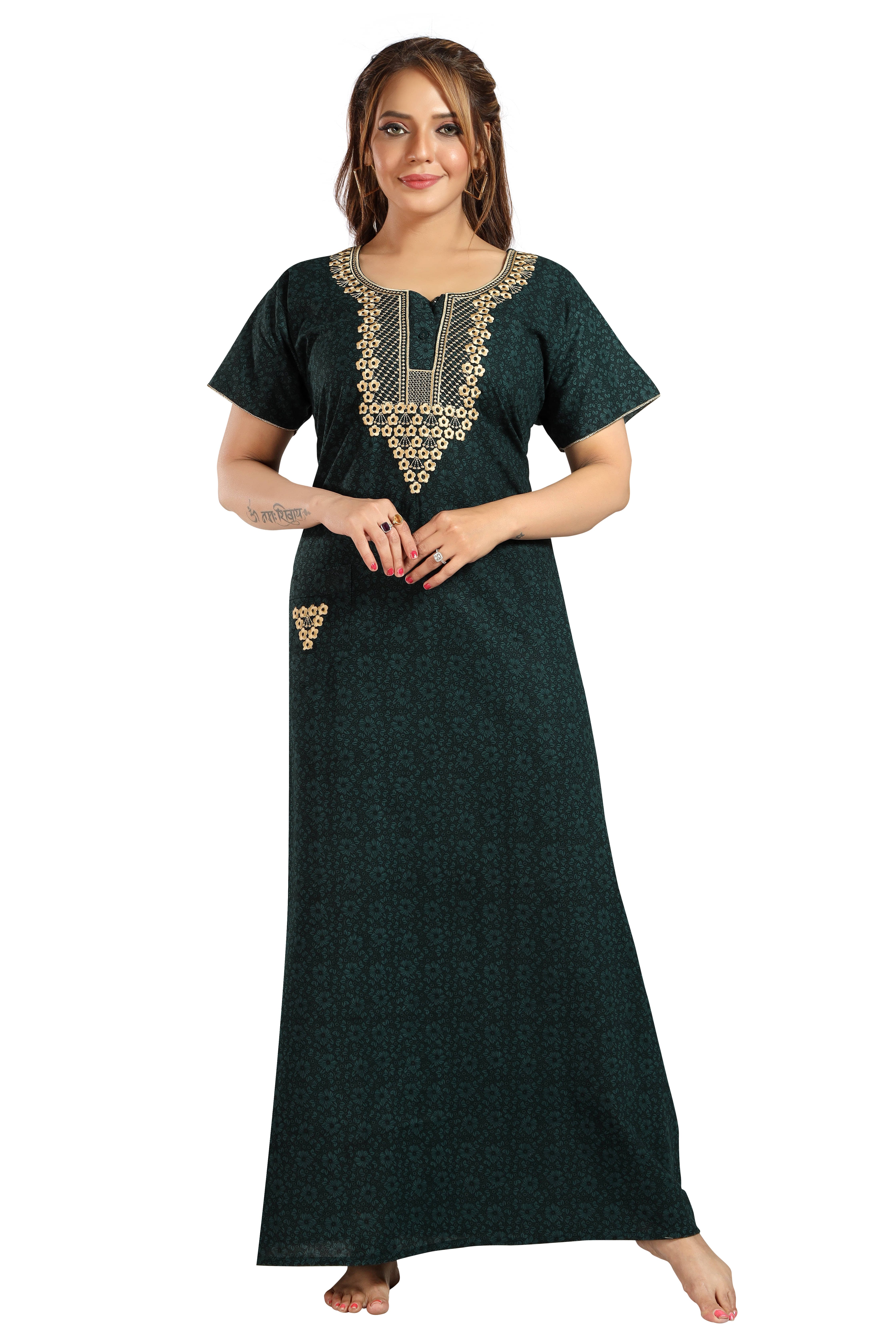 SHLOKE Green Cotton Women's Nightwear Nighty & Night Gowns ( Pack of 1 ) SHLOKE Green Cotton Women's Nightwear Nighty & Night Gowns ( Pack of 1 )