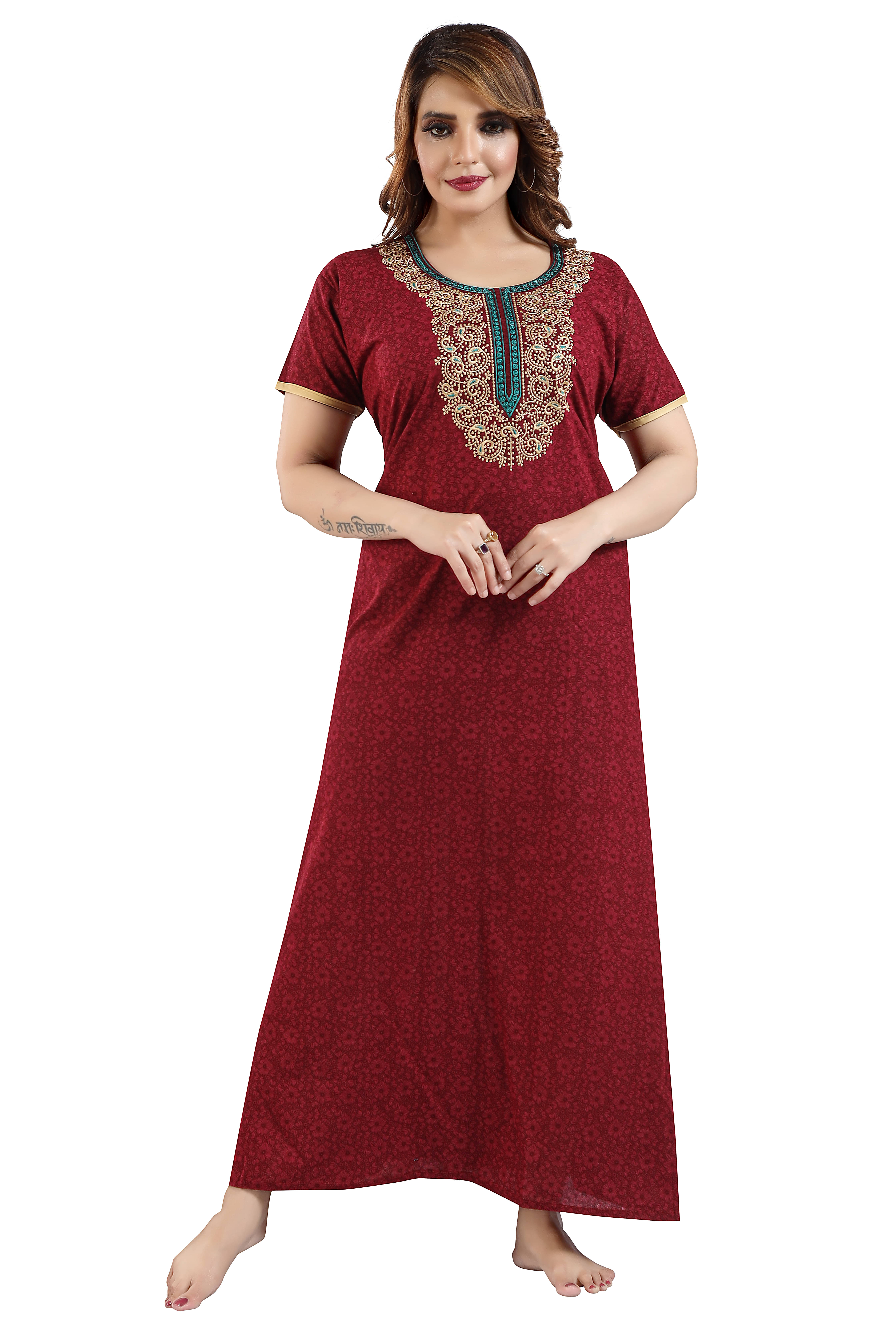     			SHLOKE Maroon Cotton Women's Nightwear Nighty & Night Gowns ( Pack of 1 )