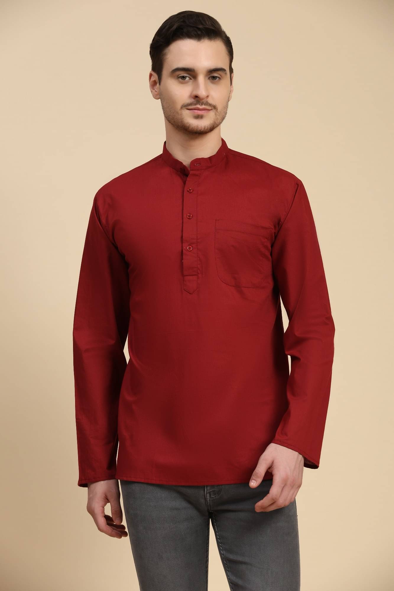 SKAVIJ Red Cotton Men's Regular Kurta ( Pack of 1 ) SKAVIJ Red Cotton Men's Regular Kurta ( Pack of 1 )