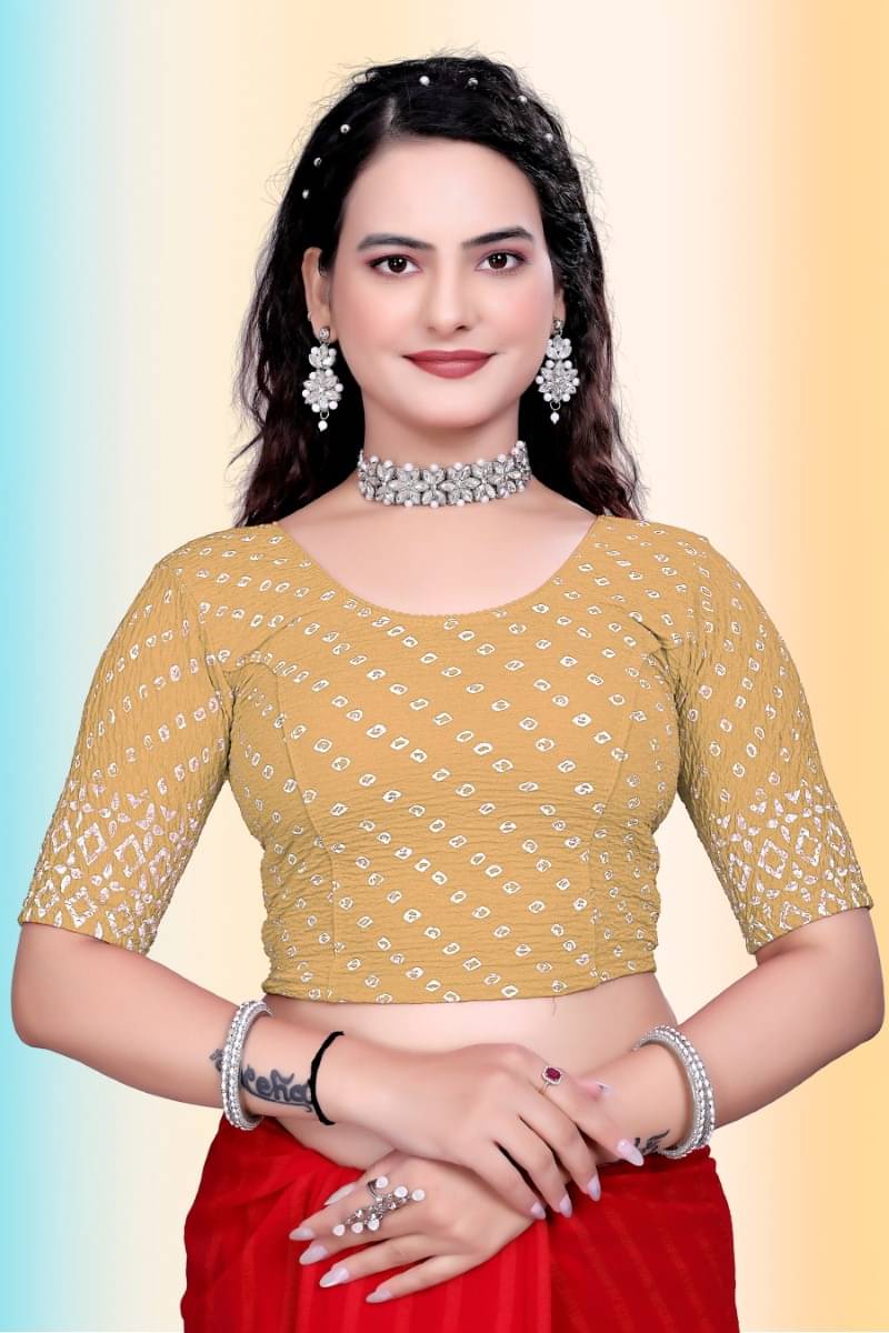     			TANISHM FEB TEX Beige Readymade without Pad Jacquard Women's Blouse ( Pack of 1 )