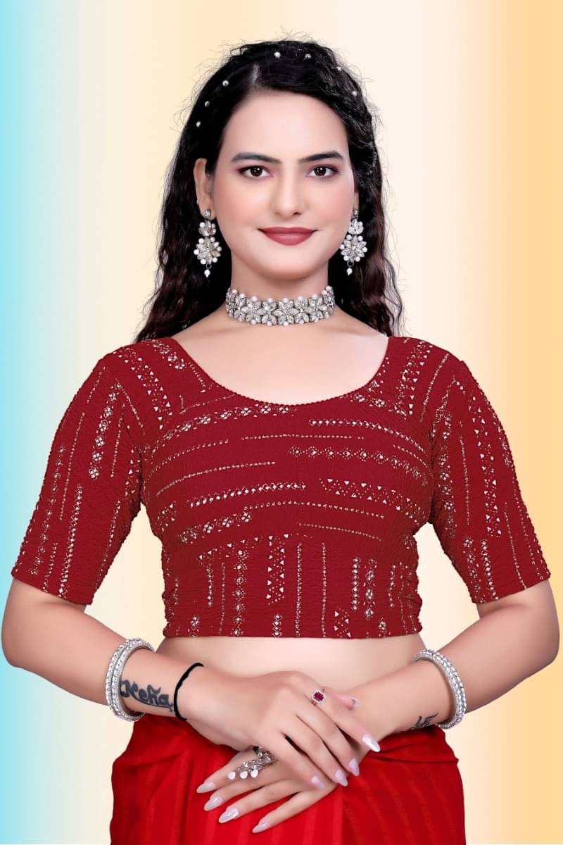     			TANISHM FEB TEX Maroon Readymade without Pad Jacquard Women's Blouse ( Pack of 1 )