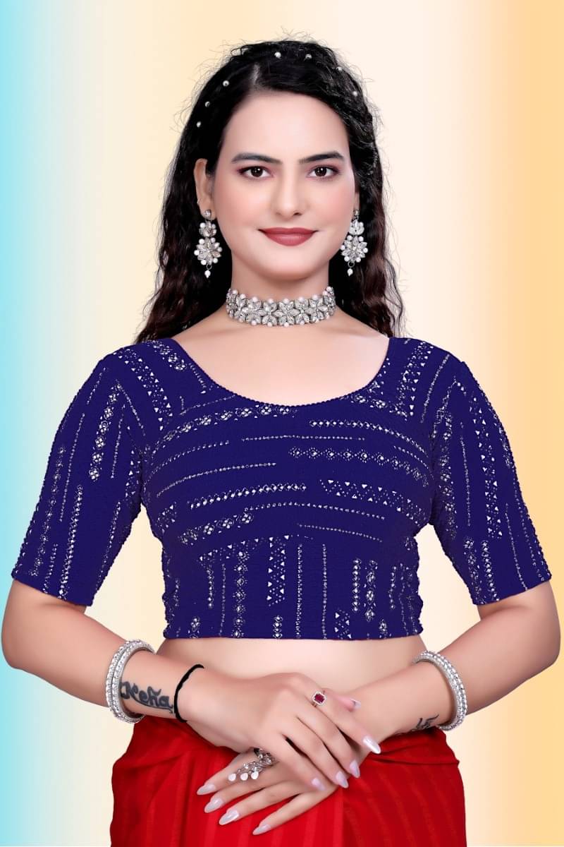     			TANISHM FEB TEX Navy Blue Readymade without Pad Jacquard Women's Blouse ( Pack of 1 )