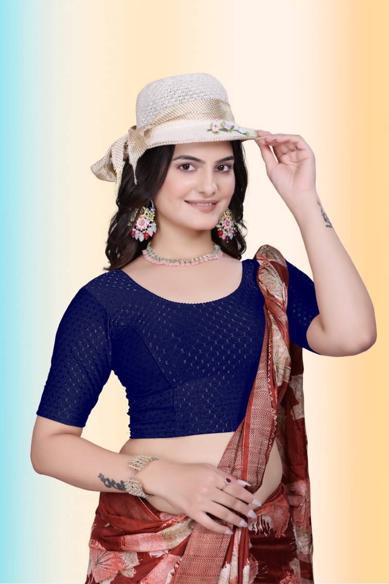     			TANISHM FEB TEX Navy Blue Readymade without Pad Cotton Women's Blouse ( Pack of 1 )