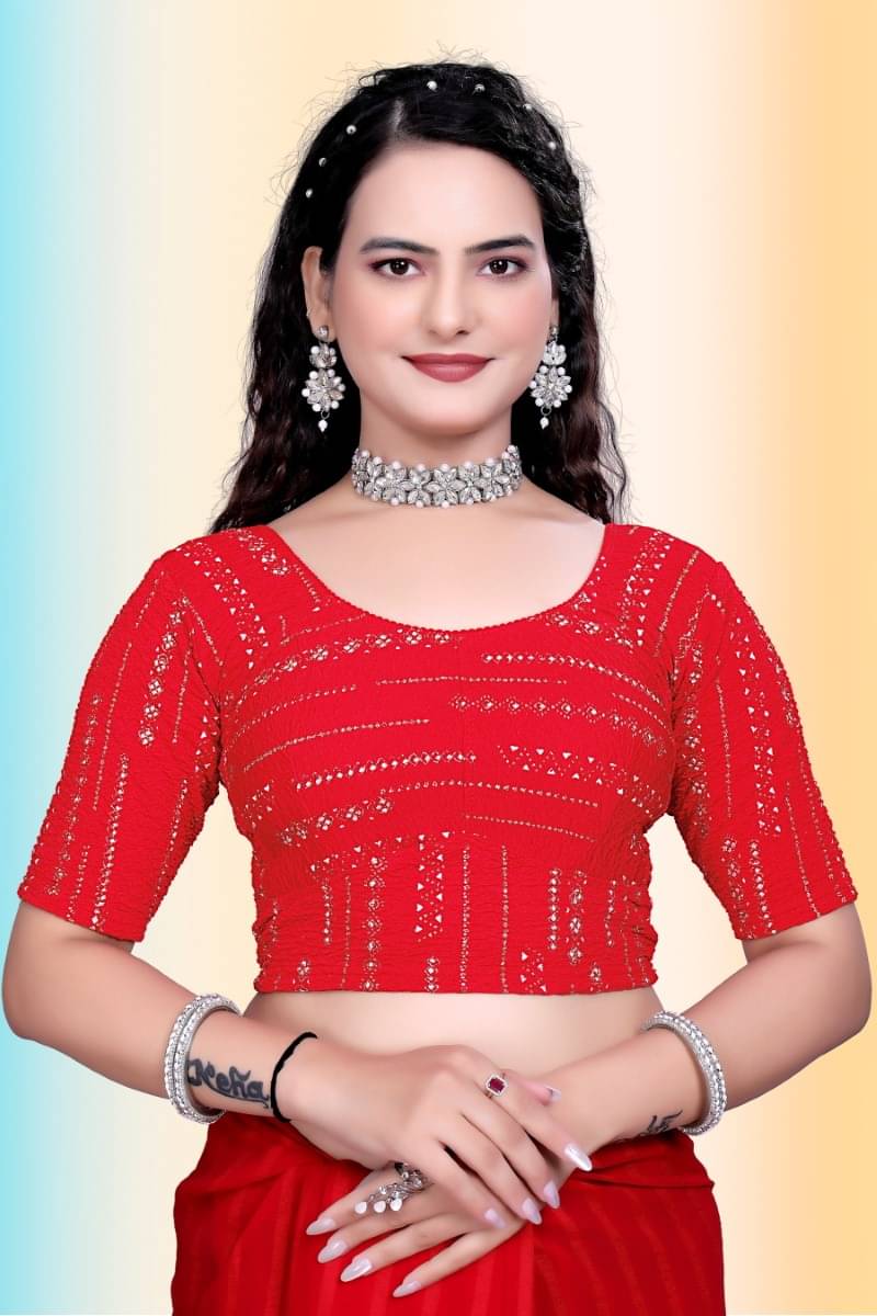     			TANISHM FEB TEX Red Readymade without Pad Jacquard Women's Blouse ( Pack of 1 )