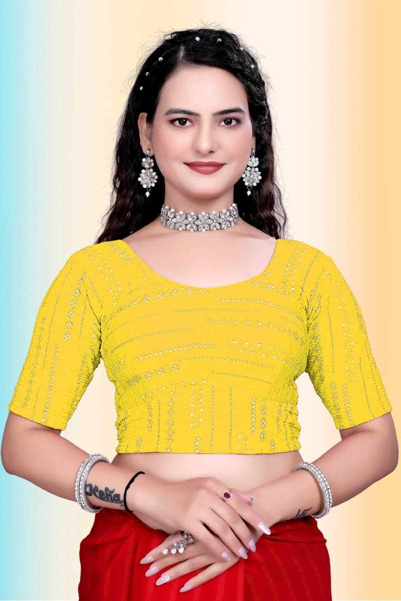     			TANISHM FEB TEX Yellow Readymade without Pad Jacquard Women's Blouse ( Pack of 1 )