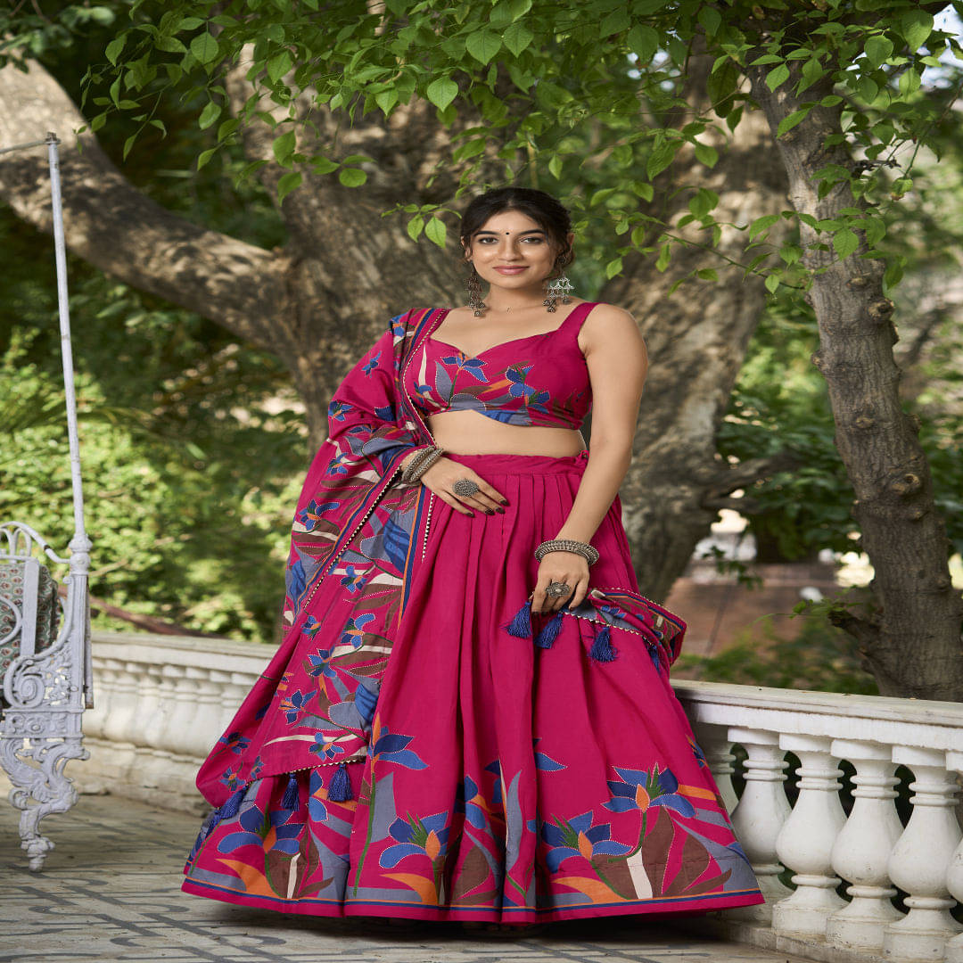 TEHSVA Pink Tussar Silk Sharara Stitched Lehenga Single TEHSVA Pink Tussar Silk Sharara Stitched Lehenga Single